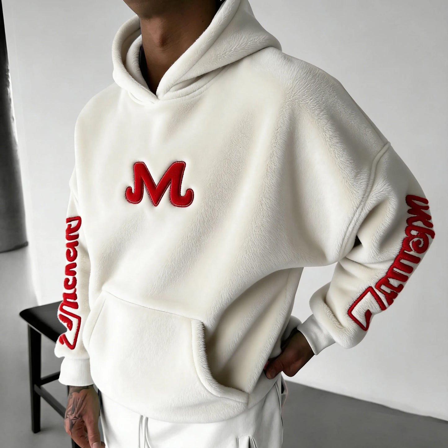 Super :Tatted Color-blocked Plush Hoodie