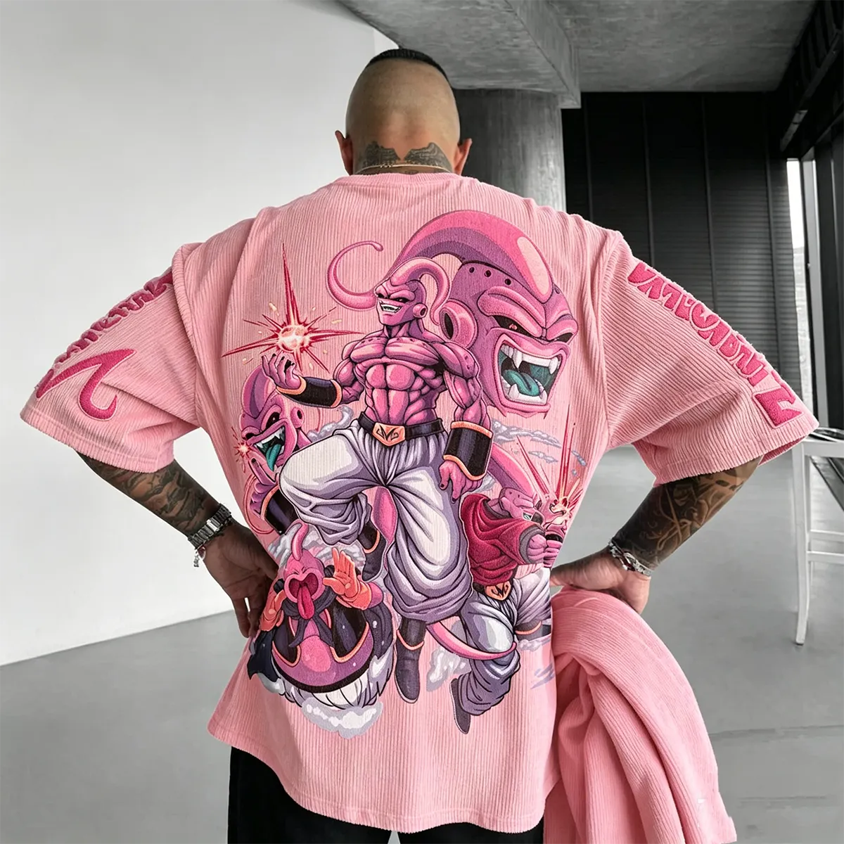 Anime-Inspired Vintage Waffle Knit T-Shirt