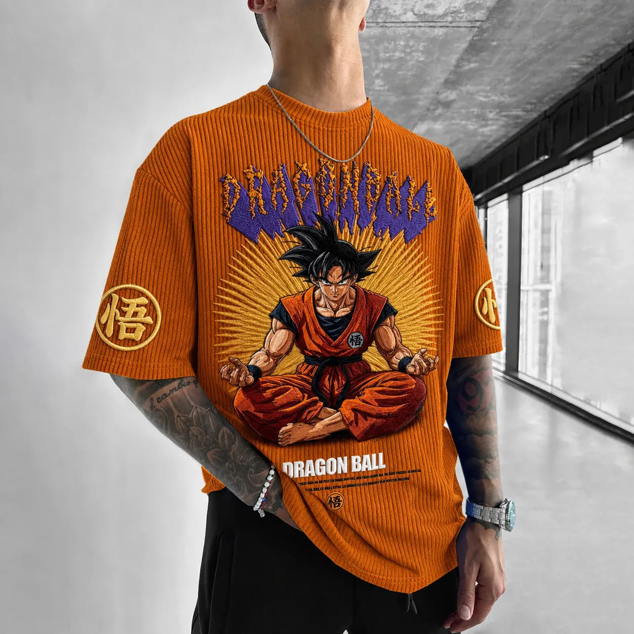 Unisex Anime-Style Retro Corduroy Oversized T-Shirt