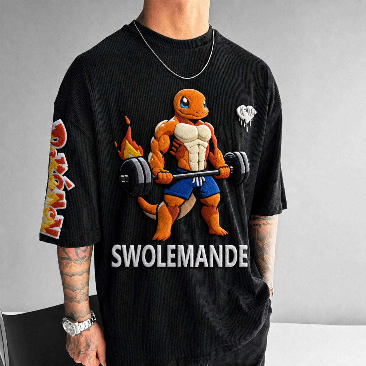Unisex Anime-Style Retro Corduroy Oversized T-Shirt