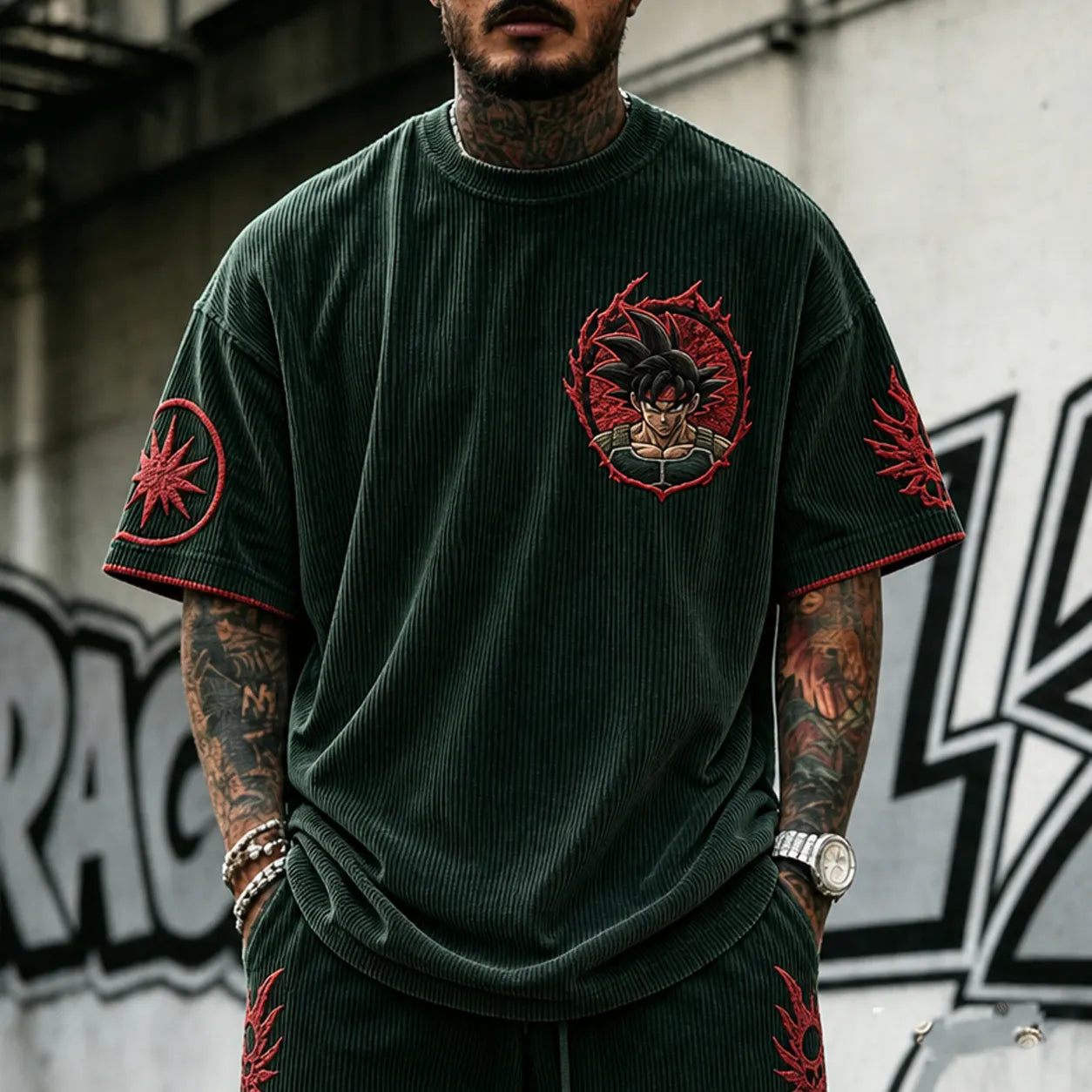 Unisex Anime-Style Retro Corduroy Oversized T-Shirt