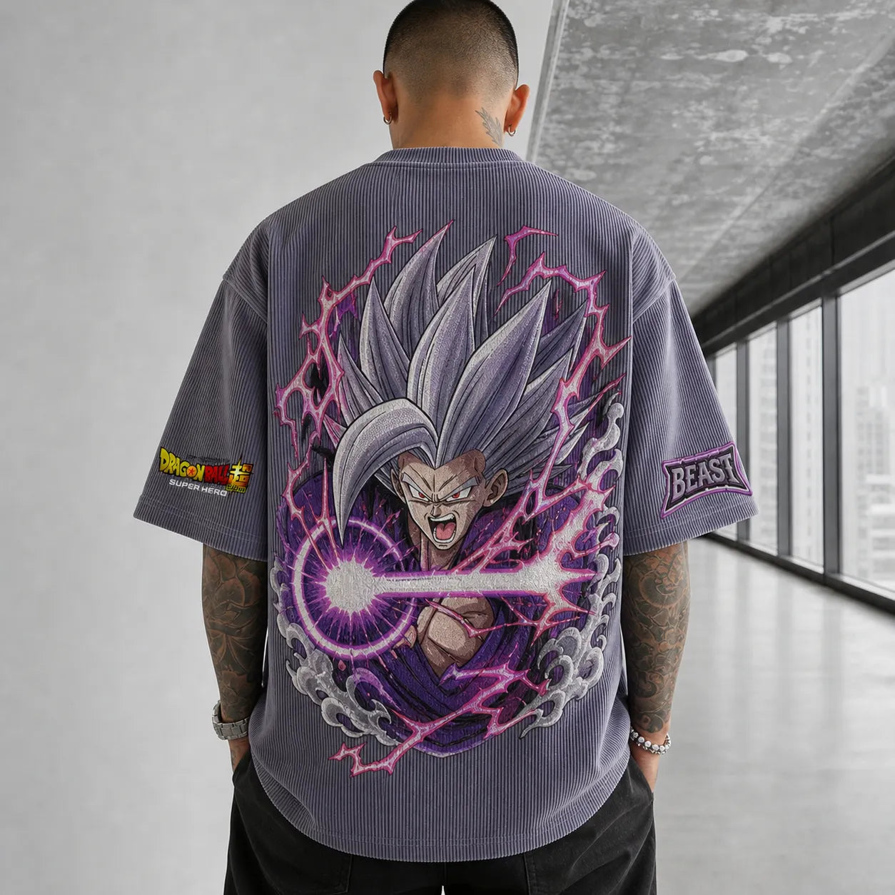 Unisex Loose-Fit Anime Vertical Stripe T-Shirt
