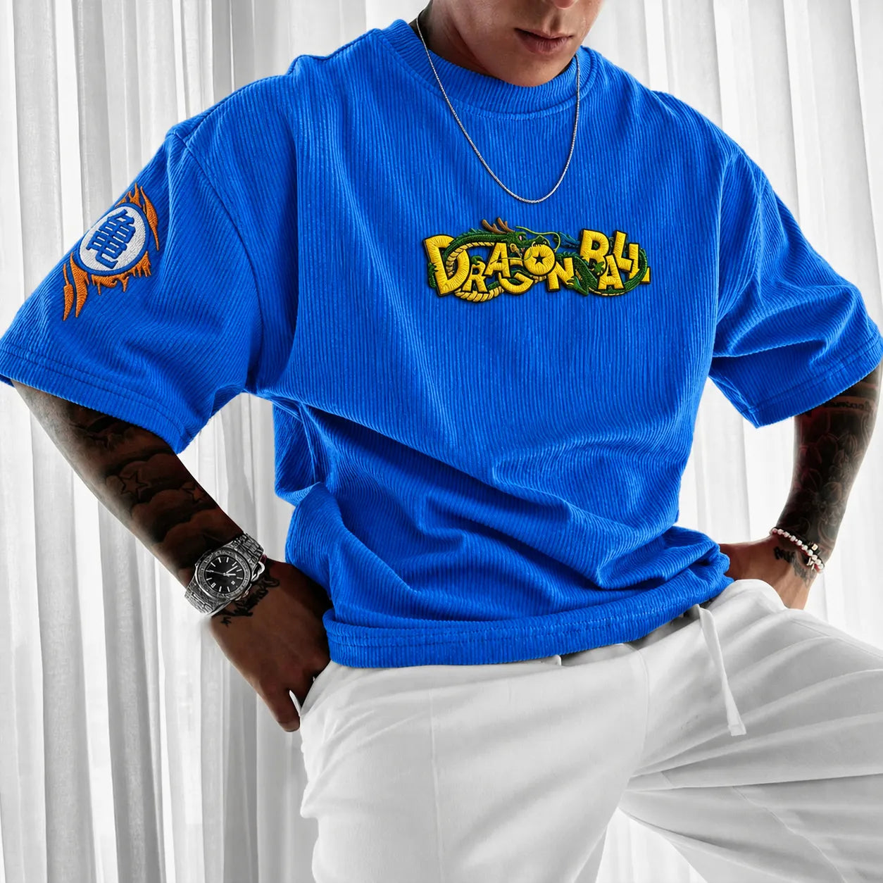 Unisex Anime-Style Retro Corduroy Oversized T-Shirt