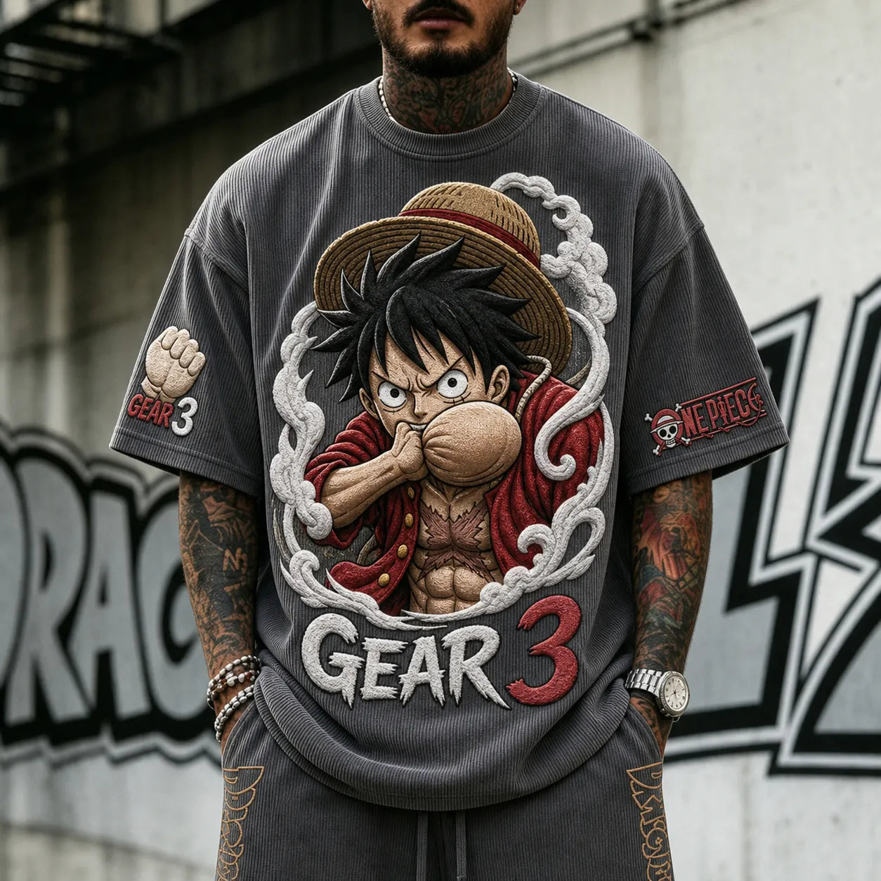 Unisex Short-Sleeve Corduroy T-Shirt With Anime Print