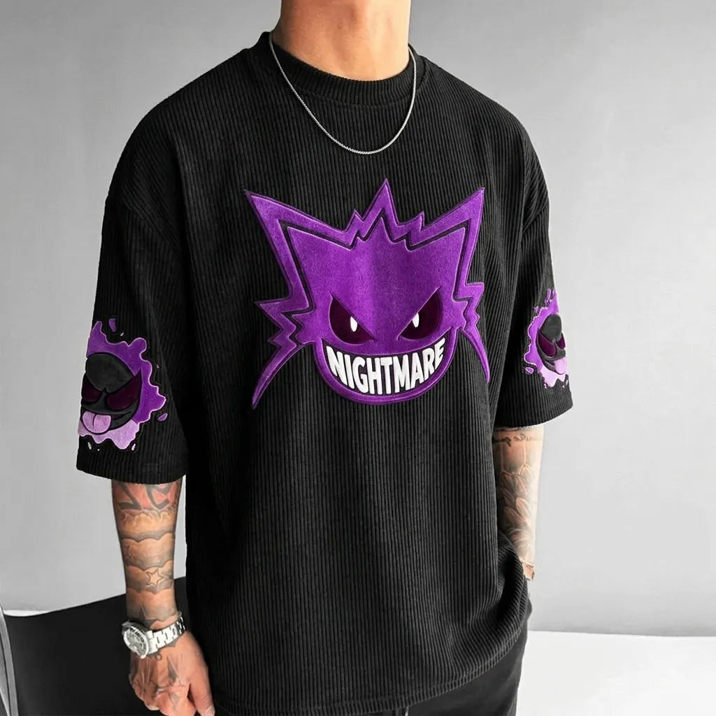 Unisex Anime-Style Retro Corduroy Oversized T-Shirt