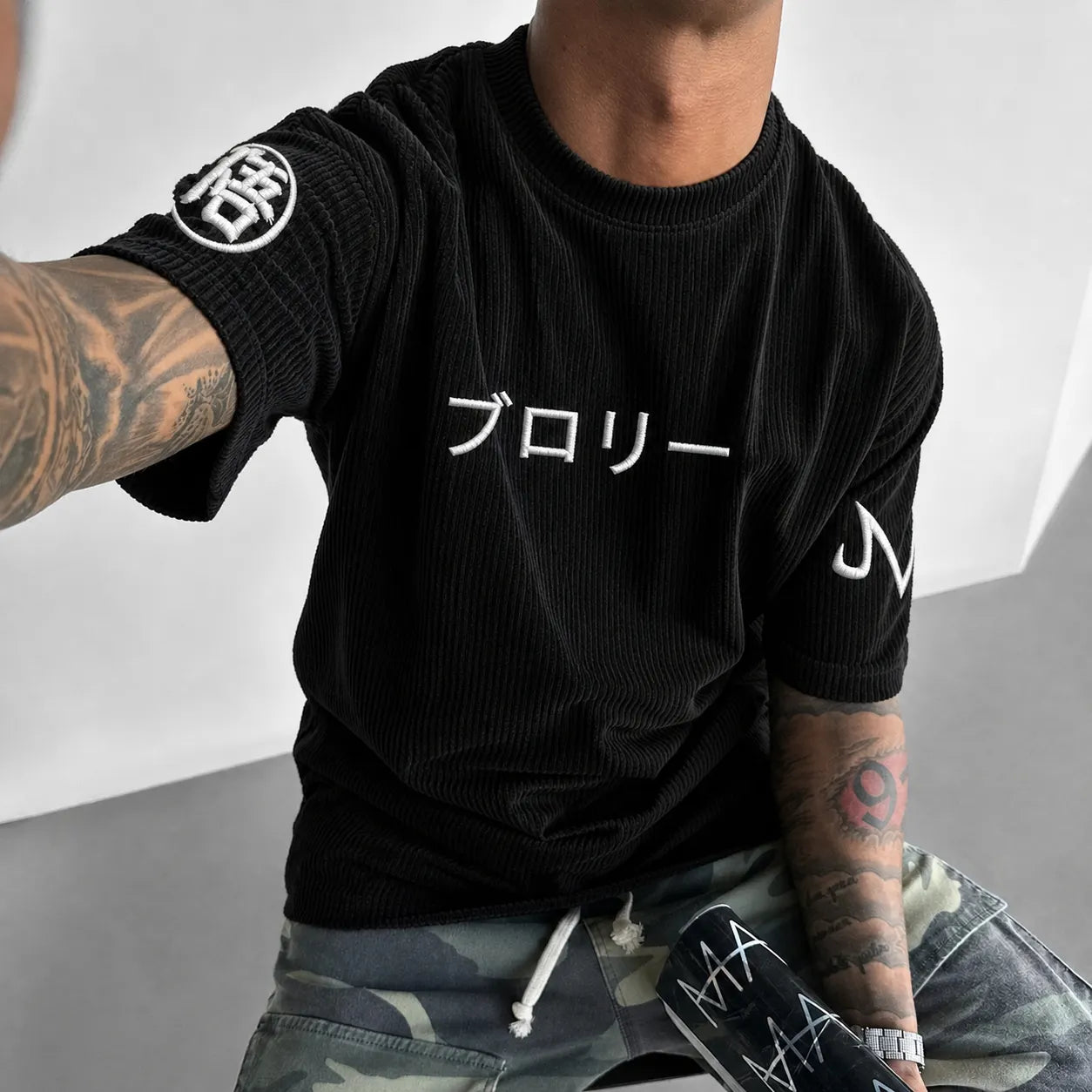 Unisex Anime-Style Retro Corduroy Oversized T-Shirt
