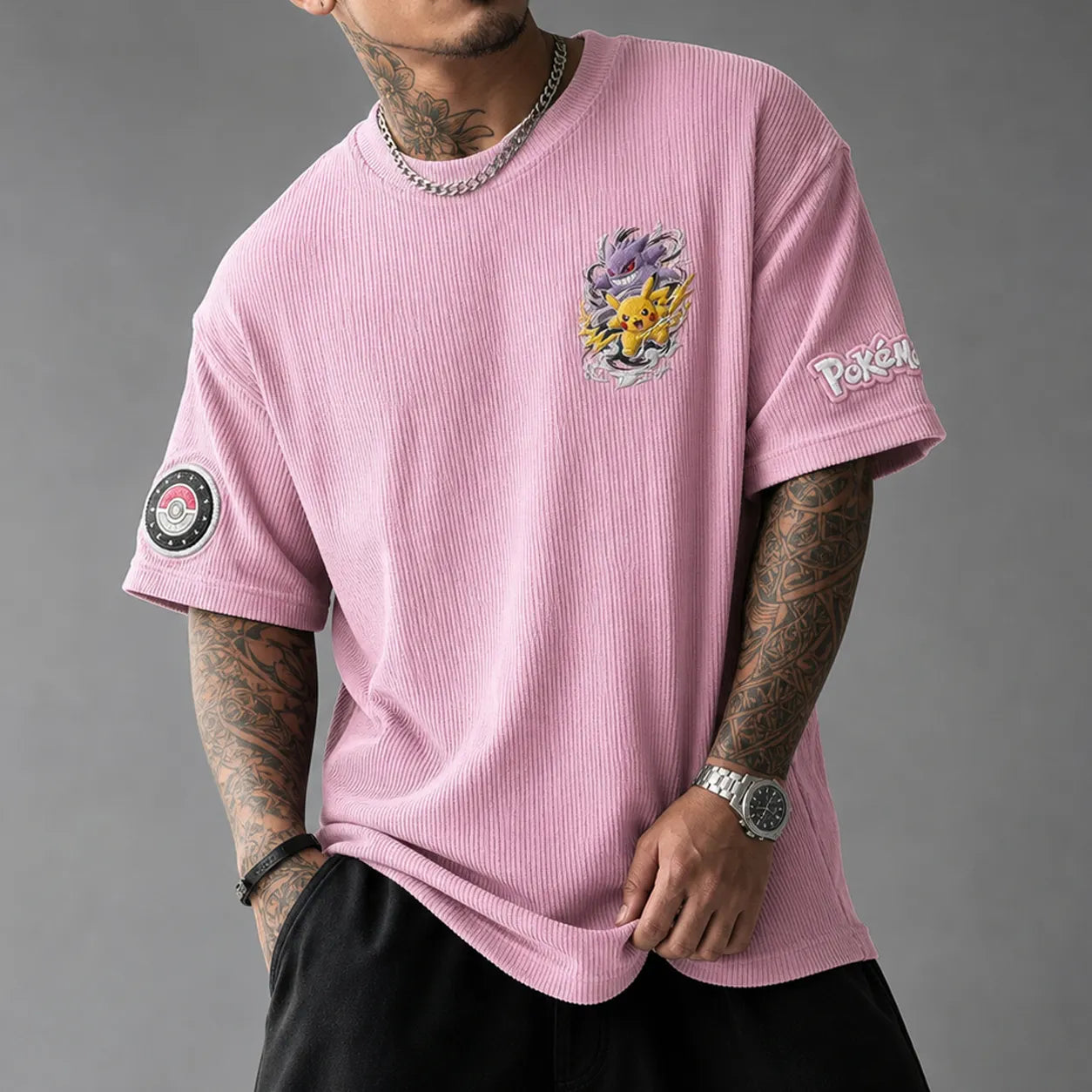 Unisex Anime-Style Retro Corduroy Oversized T-Shirt