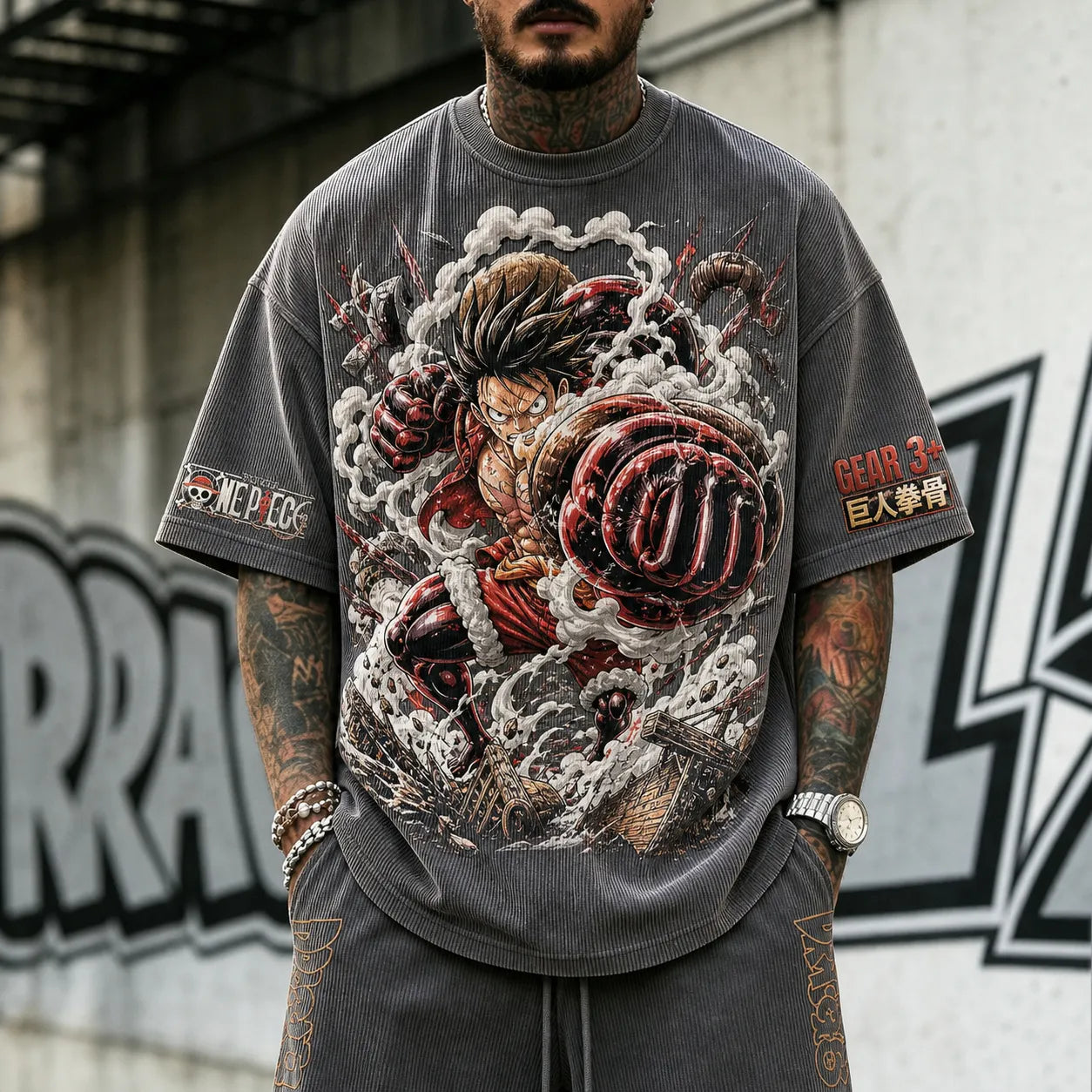 Unisex Short-Sleeve Corduroy T-Shirt With Anime Print