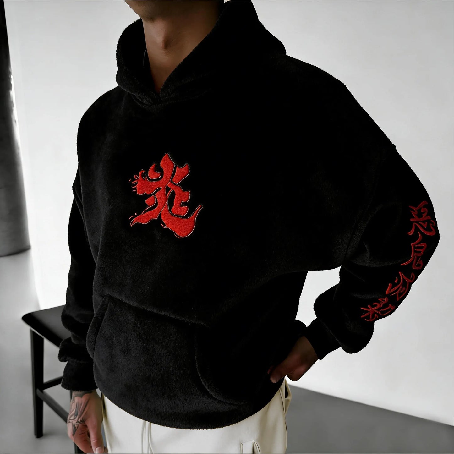 Men Kamado Color-blocked Plush Hoodie