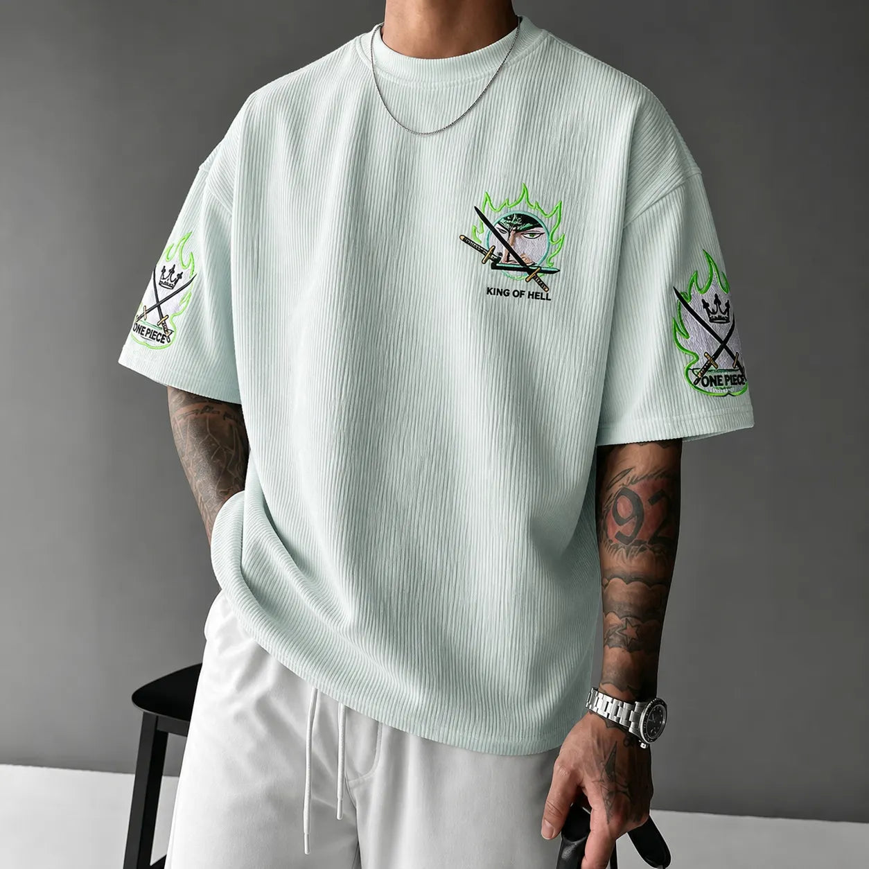 Unisex Short-Sleeve Corduroy T-Shirt With Anime Print