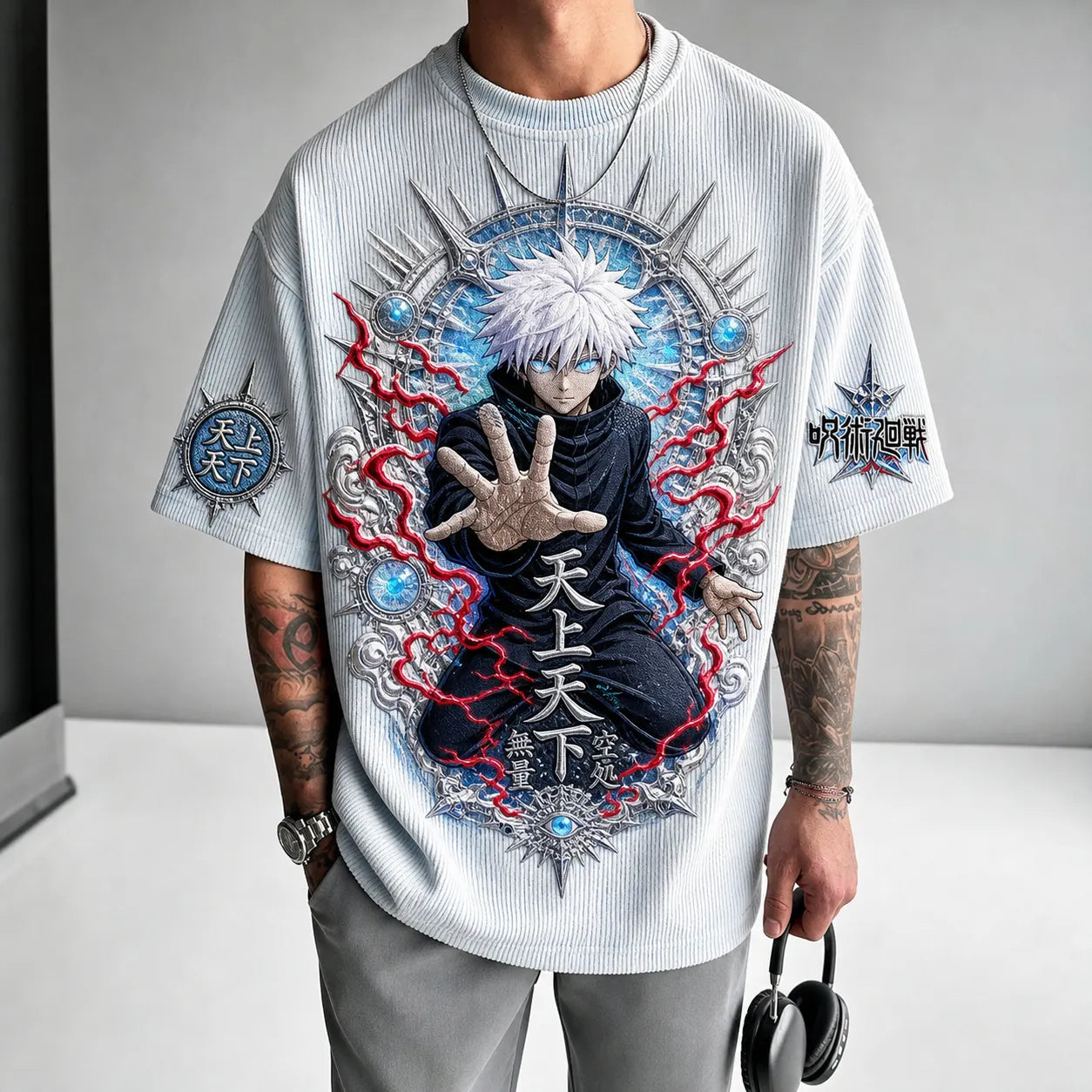 Unisex Anime Print Short-Sleeve Corduroy T-Shirt