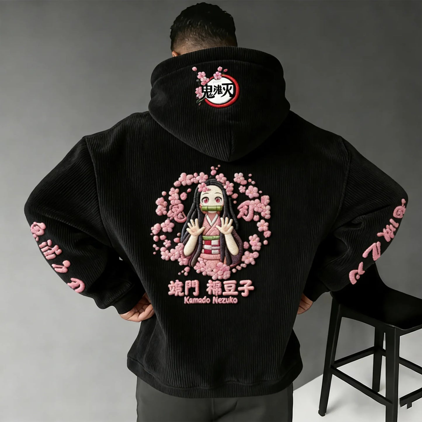 Color-blocked Corduroy hooded sweatshirt
