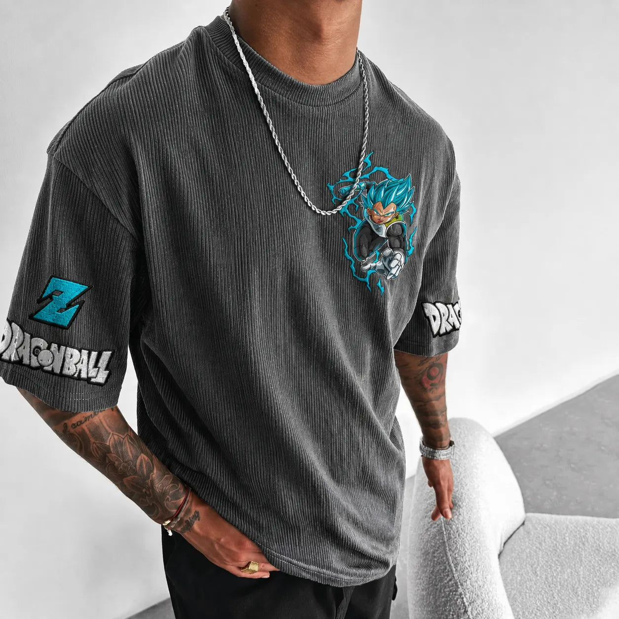 Dragon Ball Z Beerus Graphic Print Short Sleeve T-Shirt – Premium Cotton Blend, Oversized Fit, Vibrant Back Print & Sleeve Logo Design