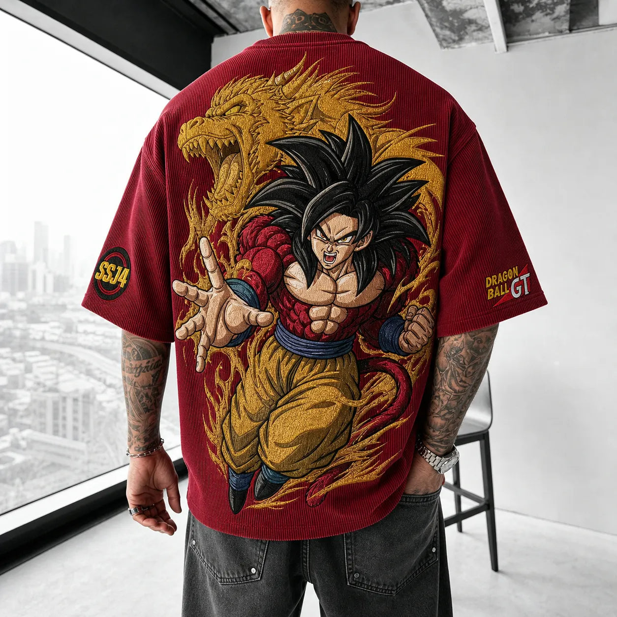 Unisex Loose-Fit Anime Vertical Stripe T-Shirt