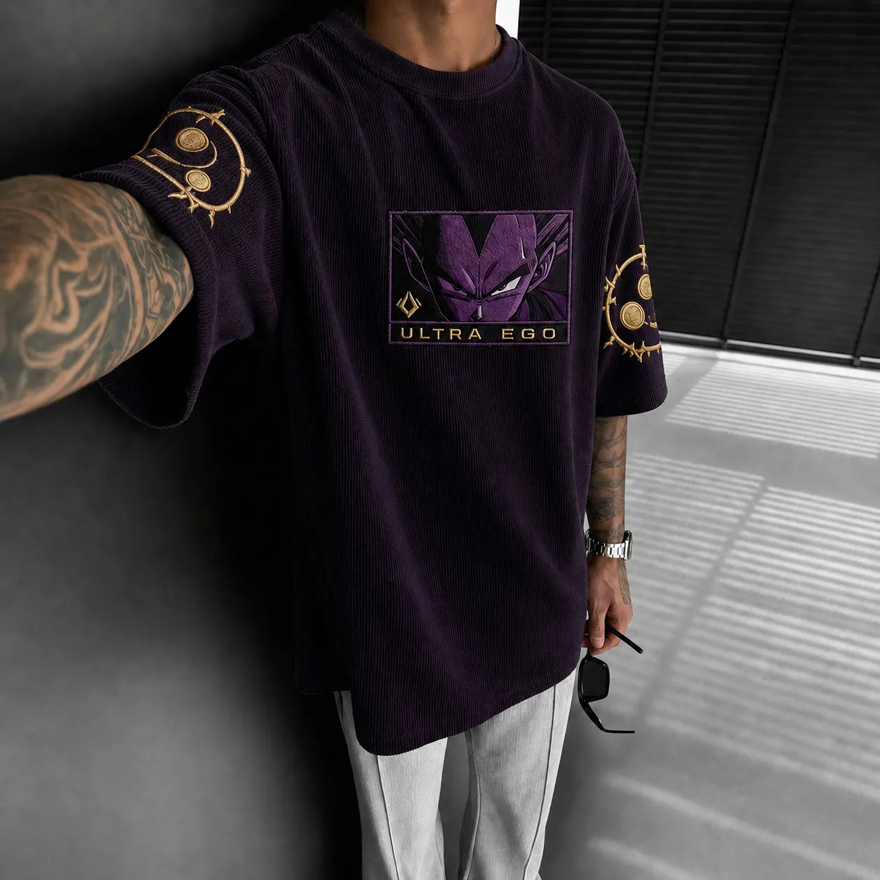 Unisex Short-Sleeve Corduroy T-Shirt With Anime Print
