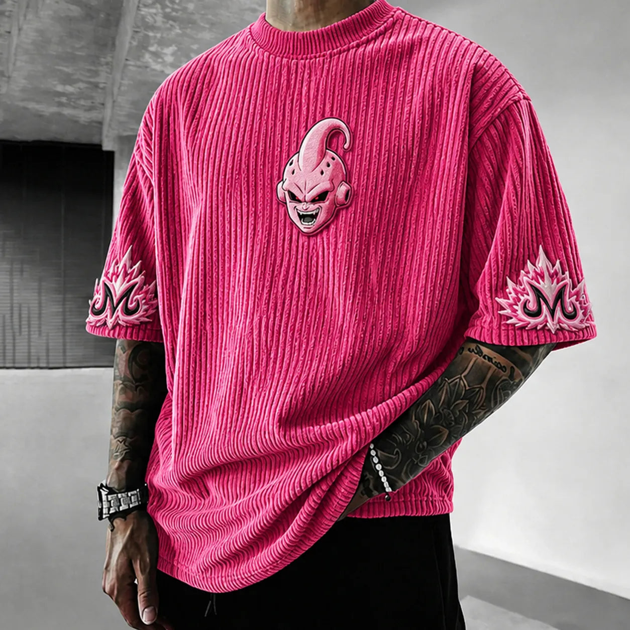 Unisex Anime-Style Retro Corduroy Oversized T-Shirt