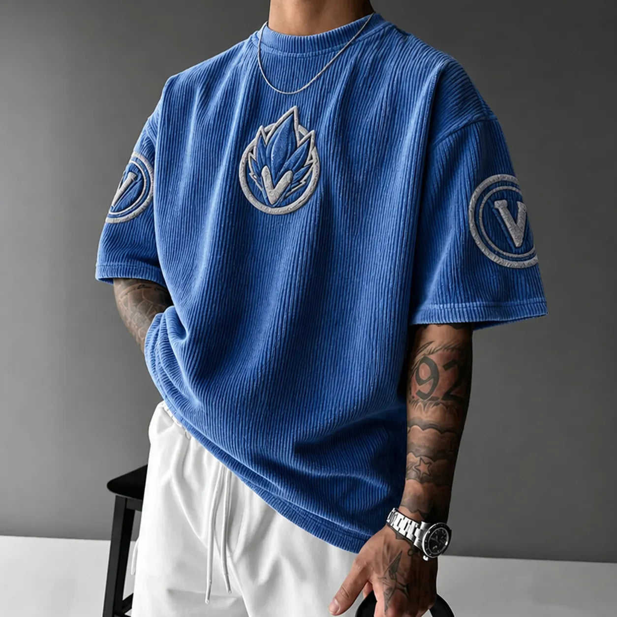 Unisex Anime-Style Retro Corduroy Oversized T-Shirt