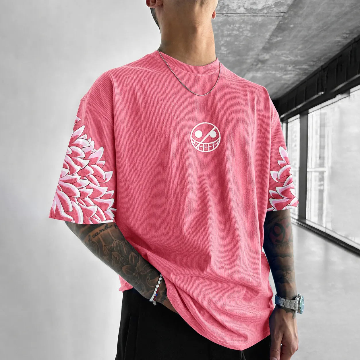 Unisex Anime-Style Retro Corduroy Oversized T-Shirt