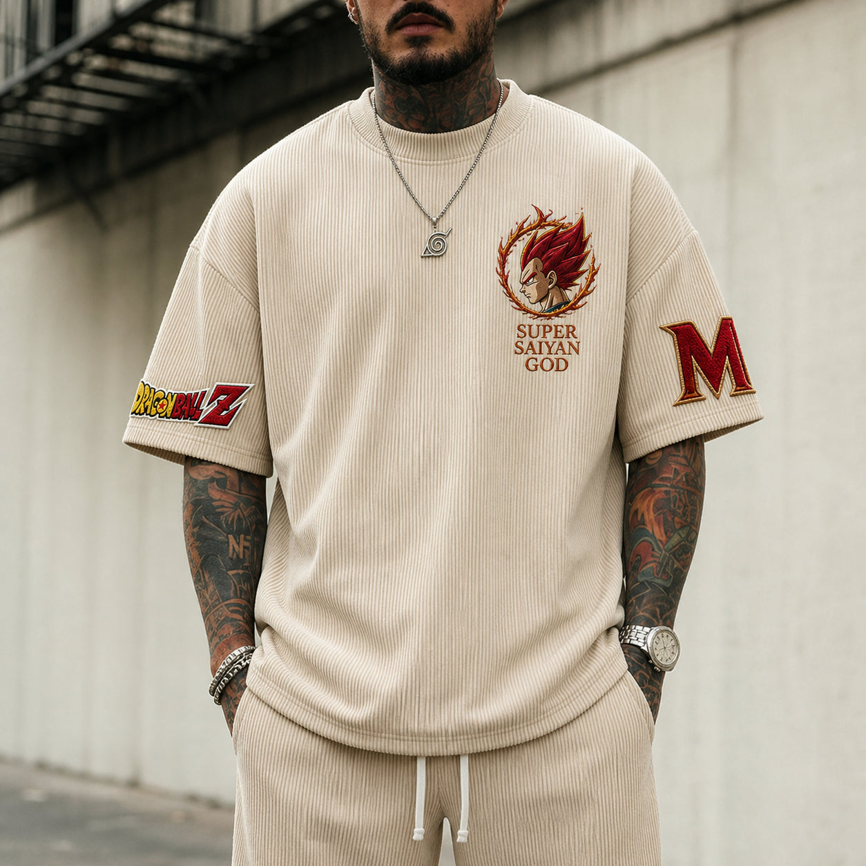 Unisex Short-Sleeve Corduroy T-Shirt With Anime Print