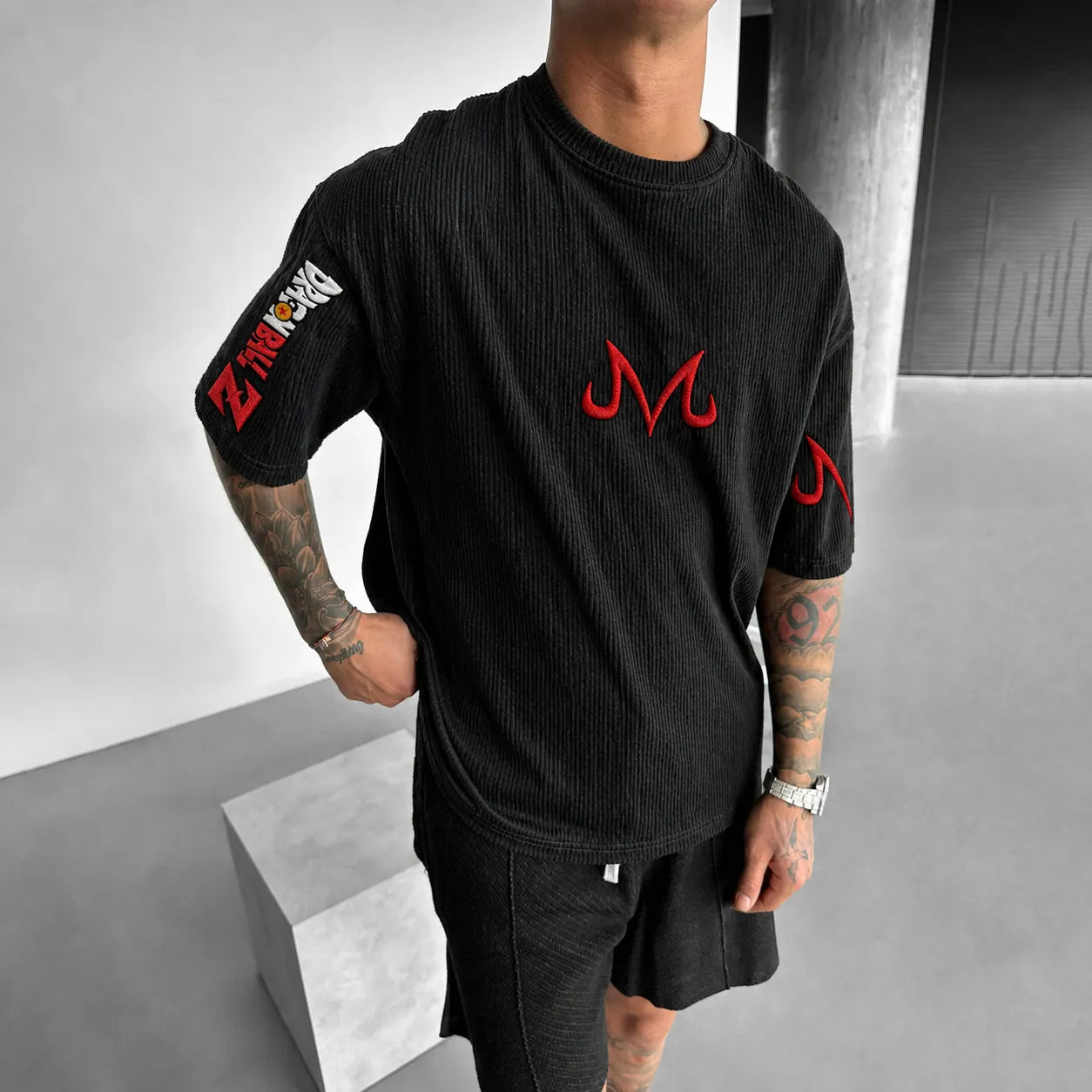 Unisex Anime-Style Retro Corduroy Oversized T-Shirt