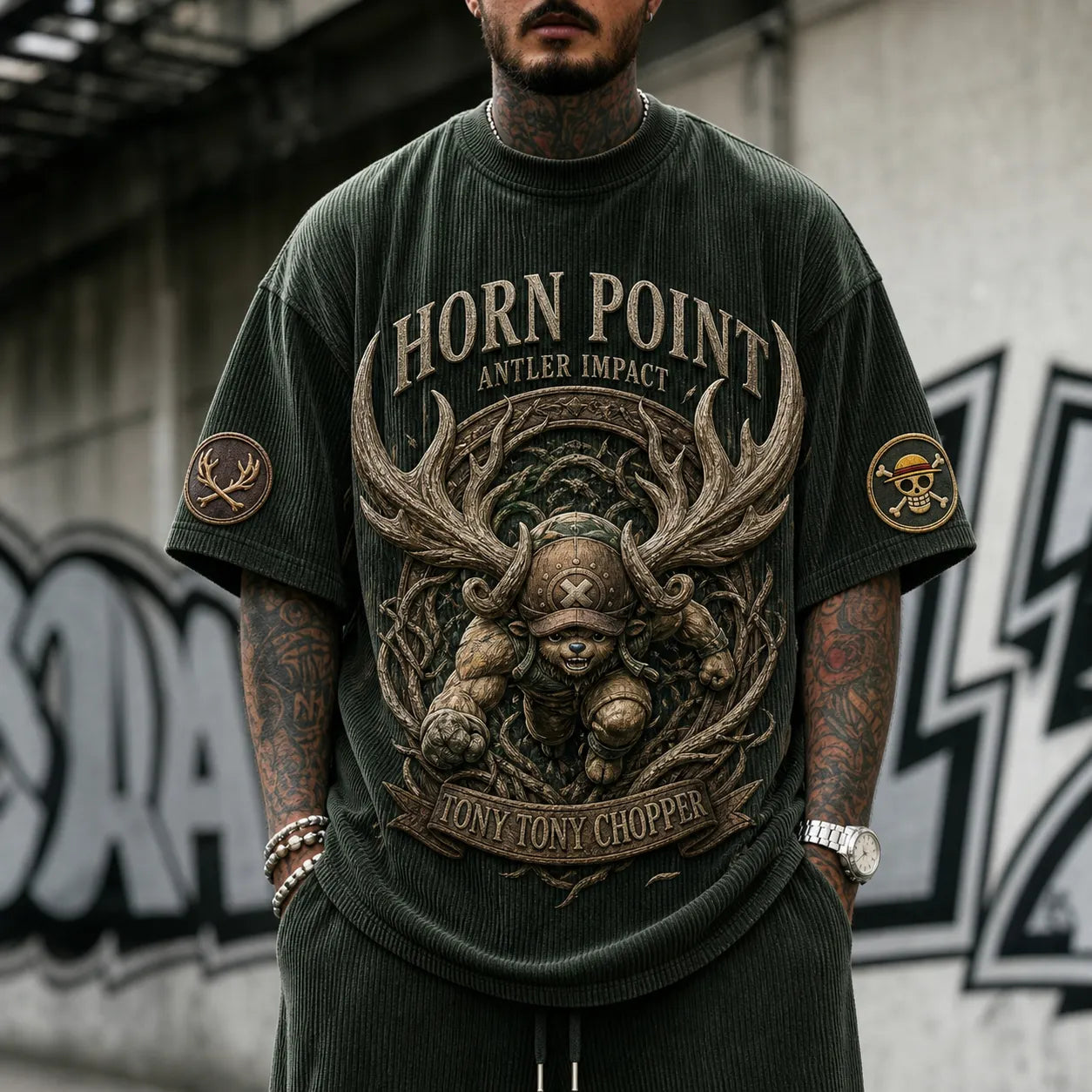 Unisex Short-Sleeve Corduroy T-Shirt With Anime Print