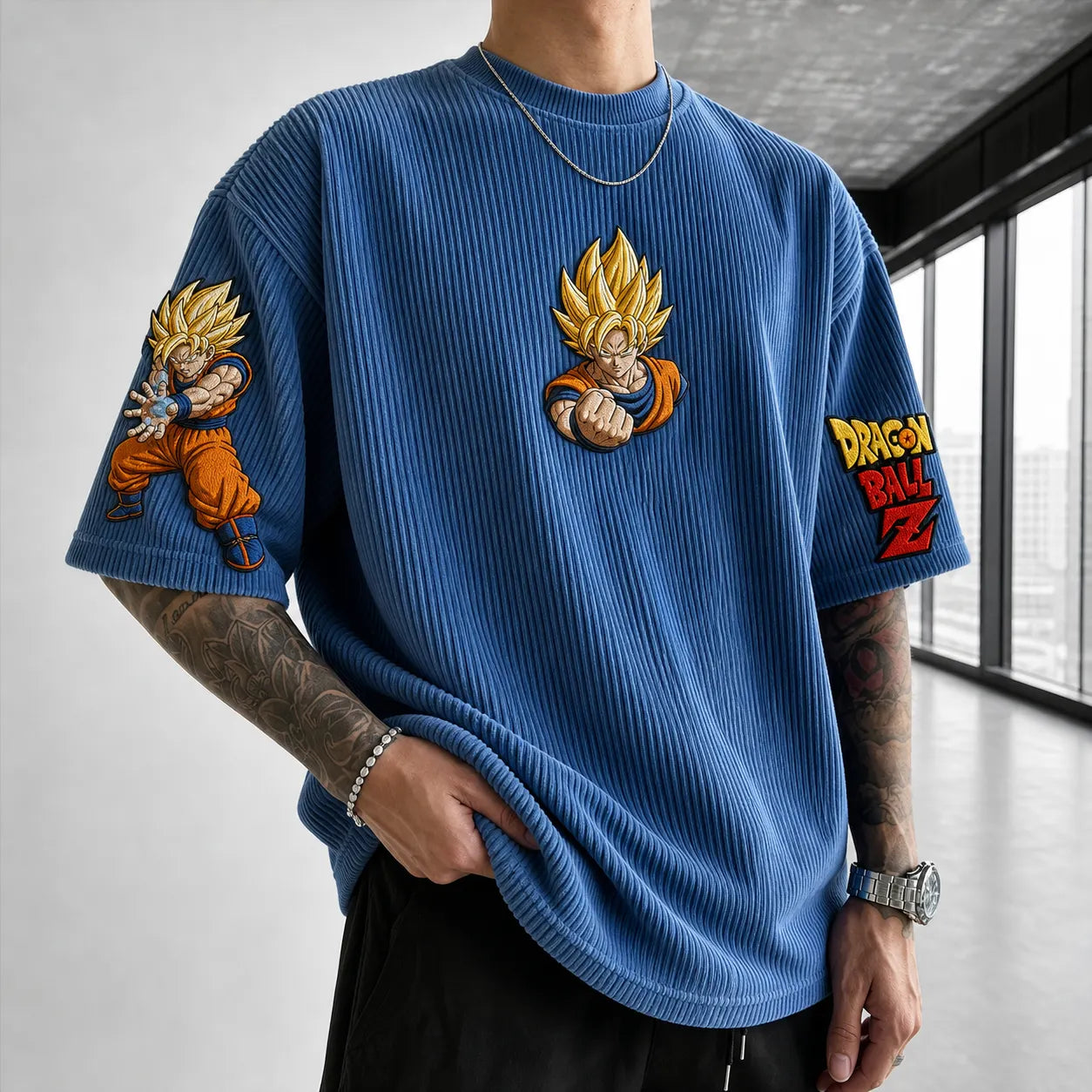 Unisex Anime-Style Retro Corduroy Oversized T-Shirt