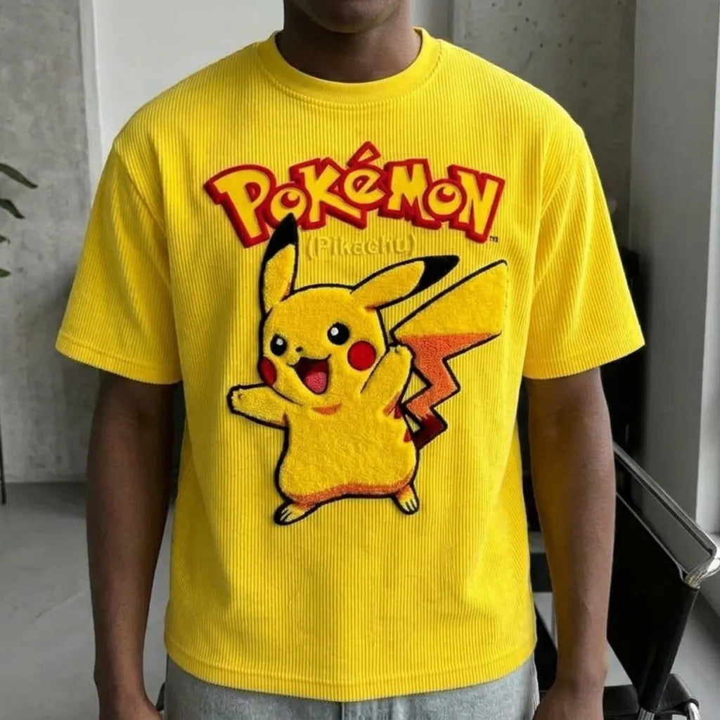 Unisex Anime-Style Retro Corduroy Oversized T-Shirt