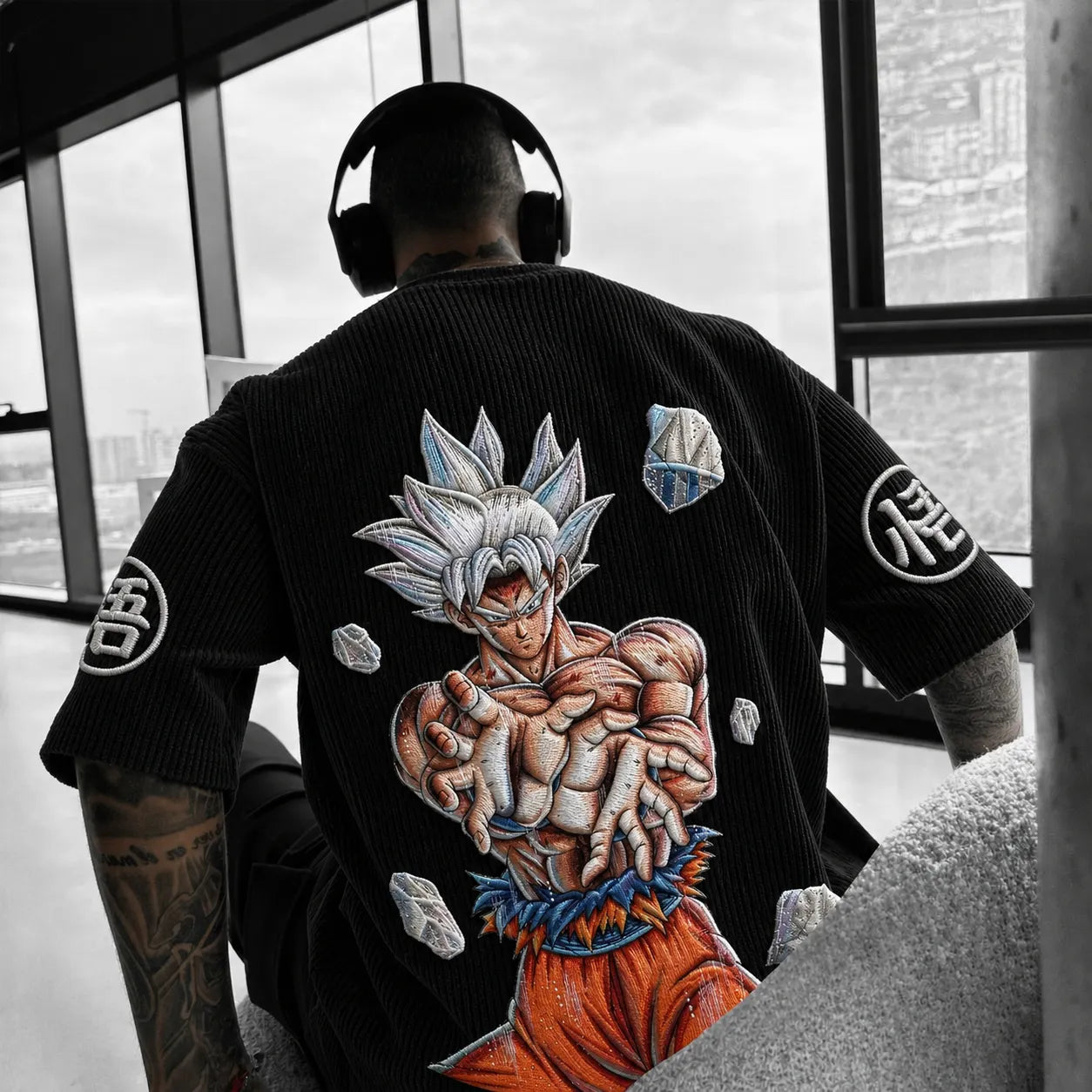 Unisex Anime-Style Retro Corduroy Oversized T-Shirt
