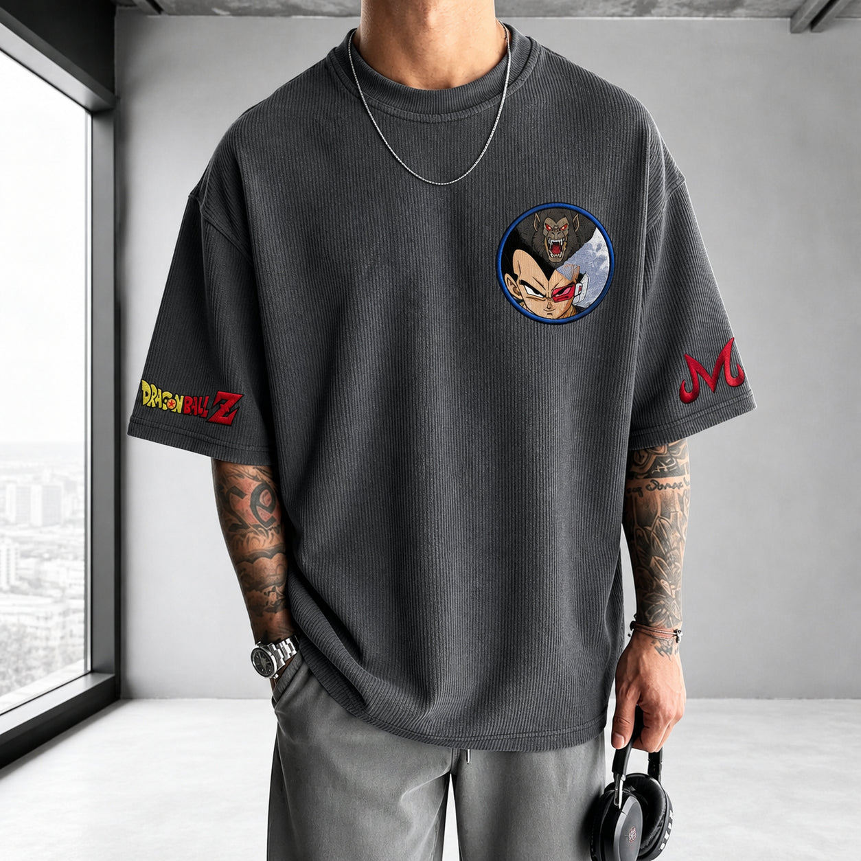 Unisex Short-Sleeve Corduroy T-Shirt With Anime Print