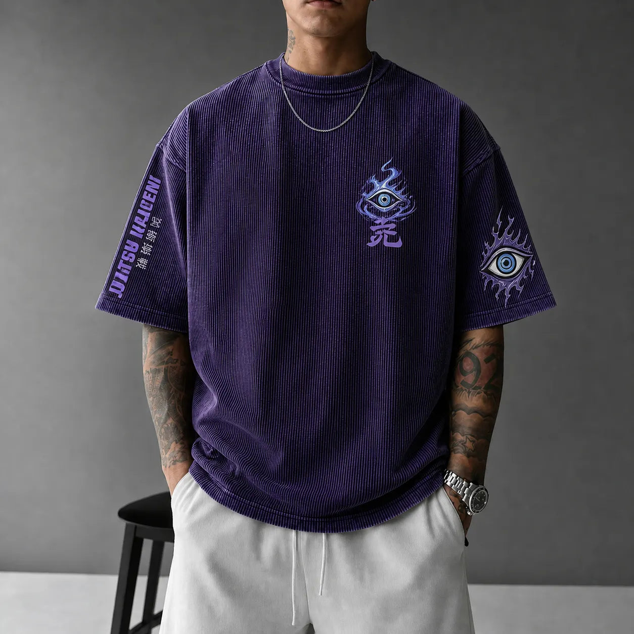 Unisex Anime Print Short-Sleeve Corduroy T-Shirt