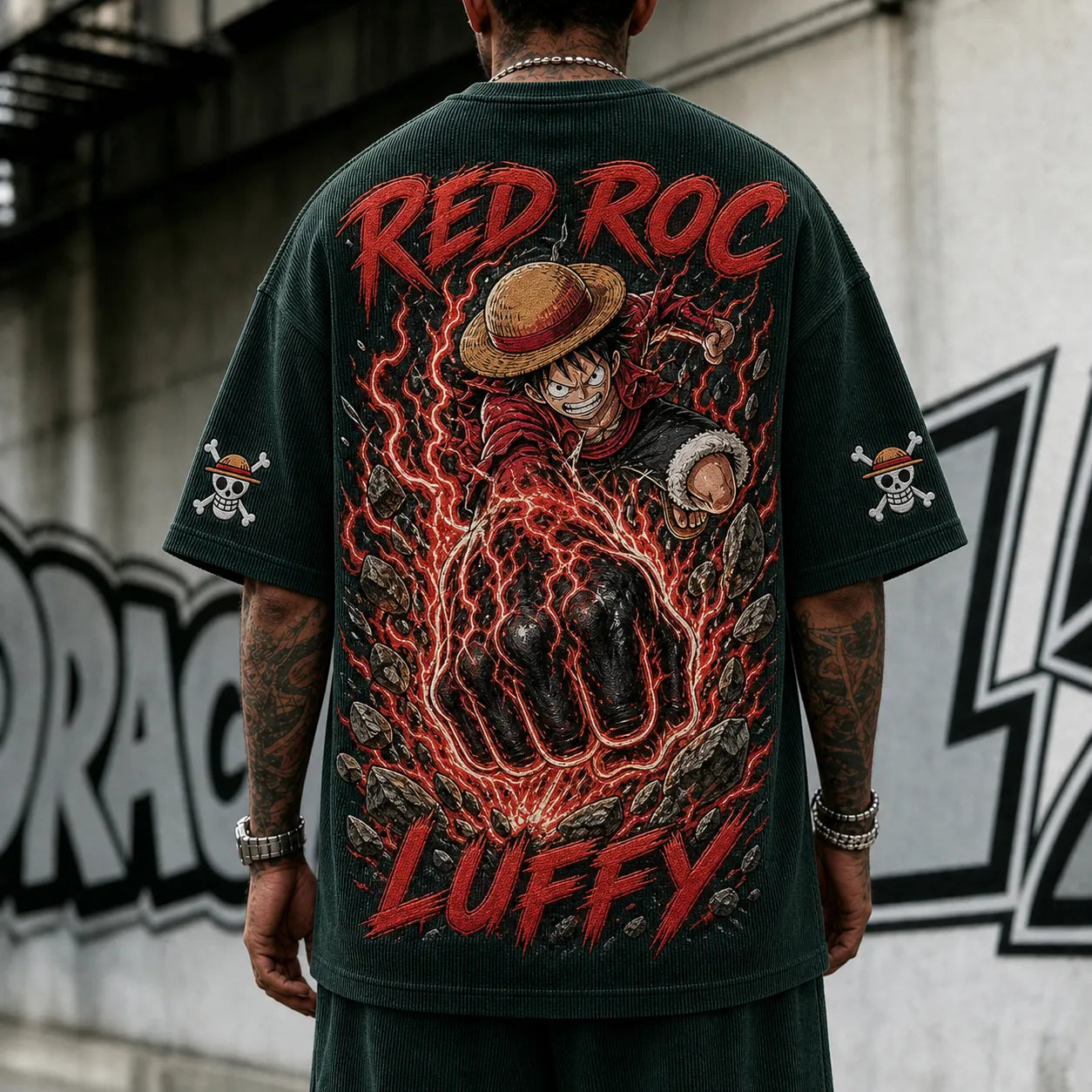 Premium Cotton-Blend Corduroy T-Shirt with Embroidered Patch – Oversized Graphic Tee for Casual Streetwear