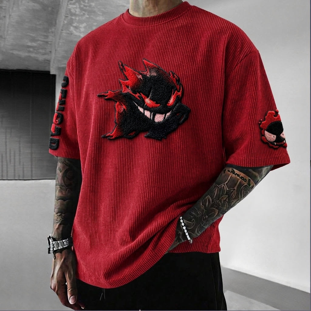 Unisex Anime-Style Retro Corduroy Oversized T-Shirt