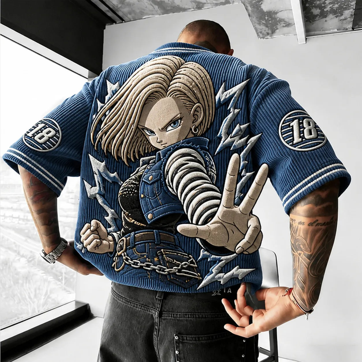 Unisex Anime-Style Retro Corduroy Oversized T-Shirt