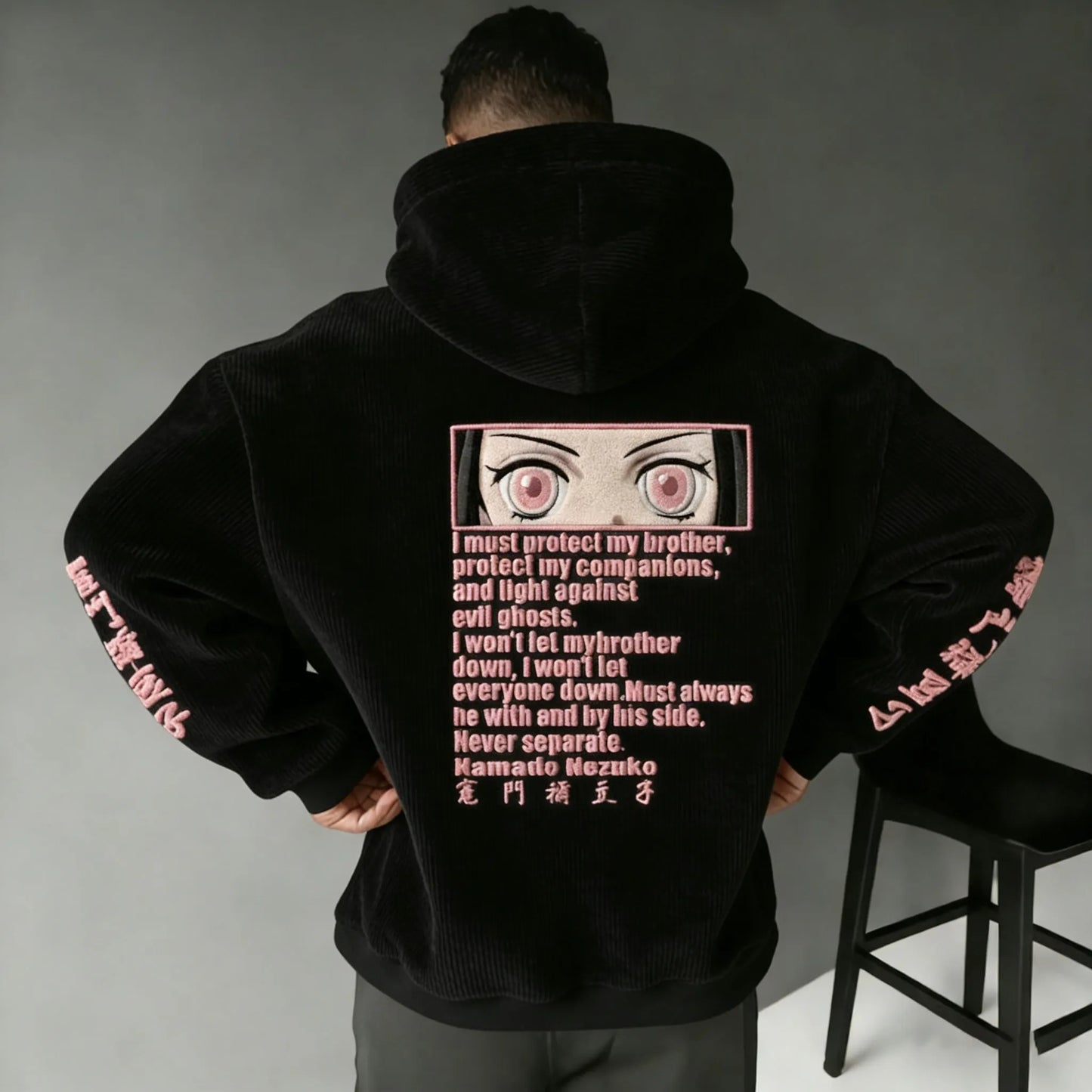 Color-blocked Corduroy hooded sweatshirt