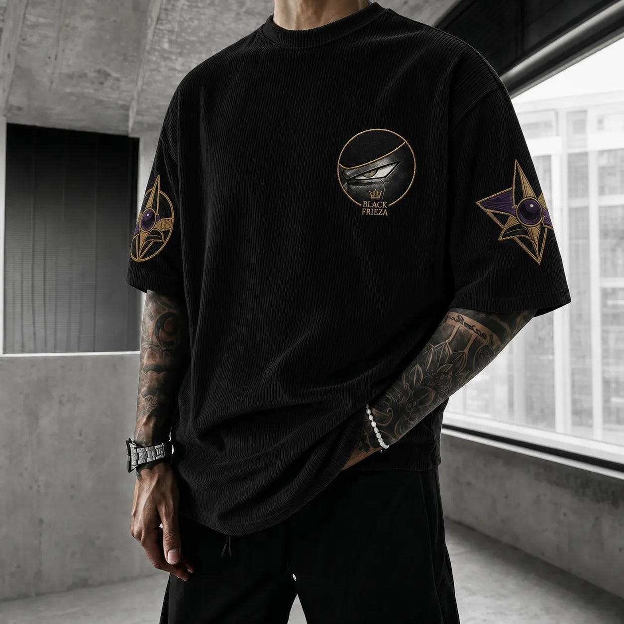 Unisex Short-Sleeve Corduroy T-Shirt With Anime Print
