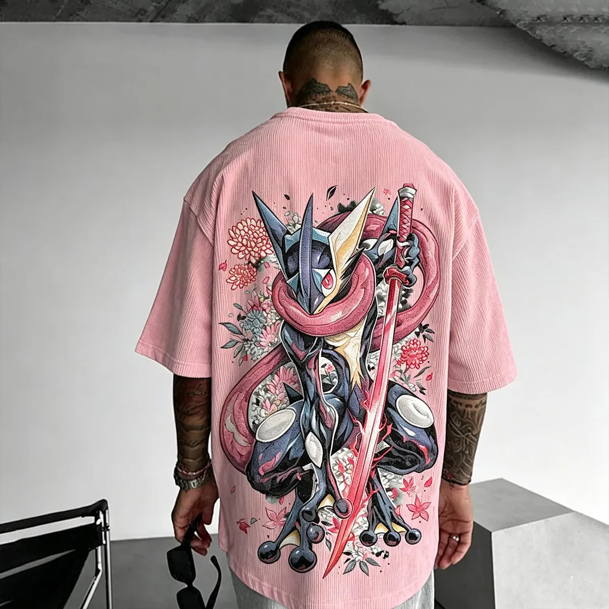 Anime-Inspired Vintage Waffle Knit T-Shirt