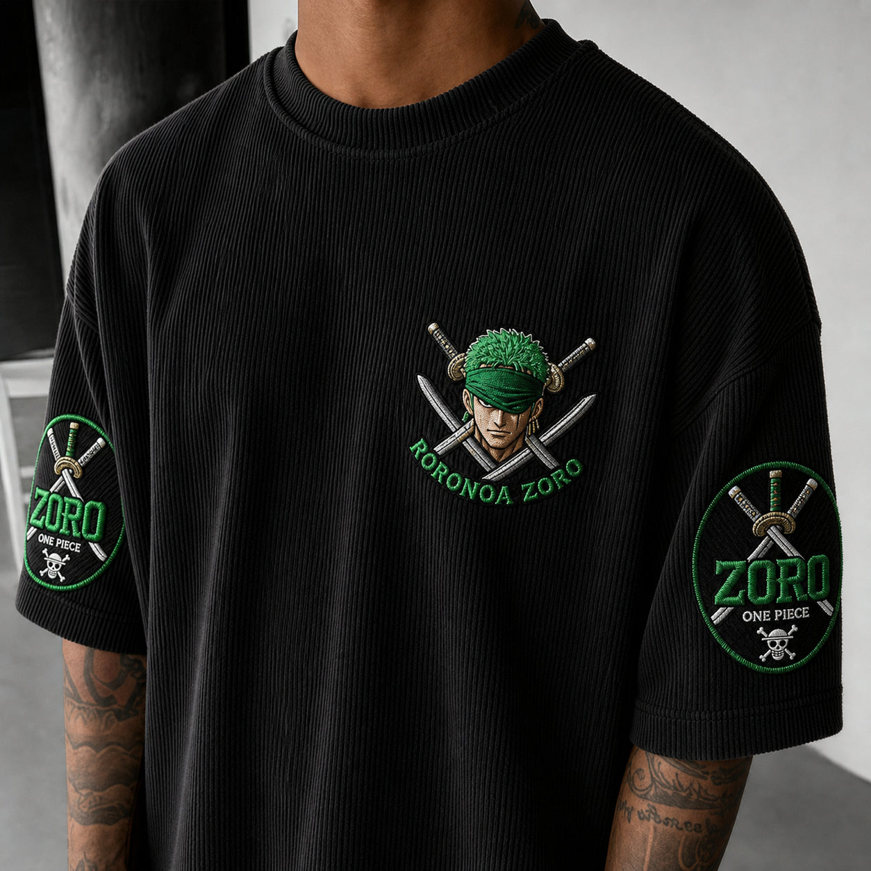 Unisex Short-Sleeve Corduroy T-Shirt With Anime Print