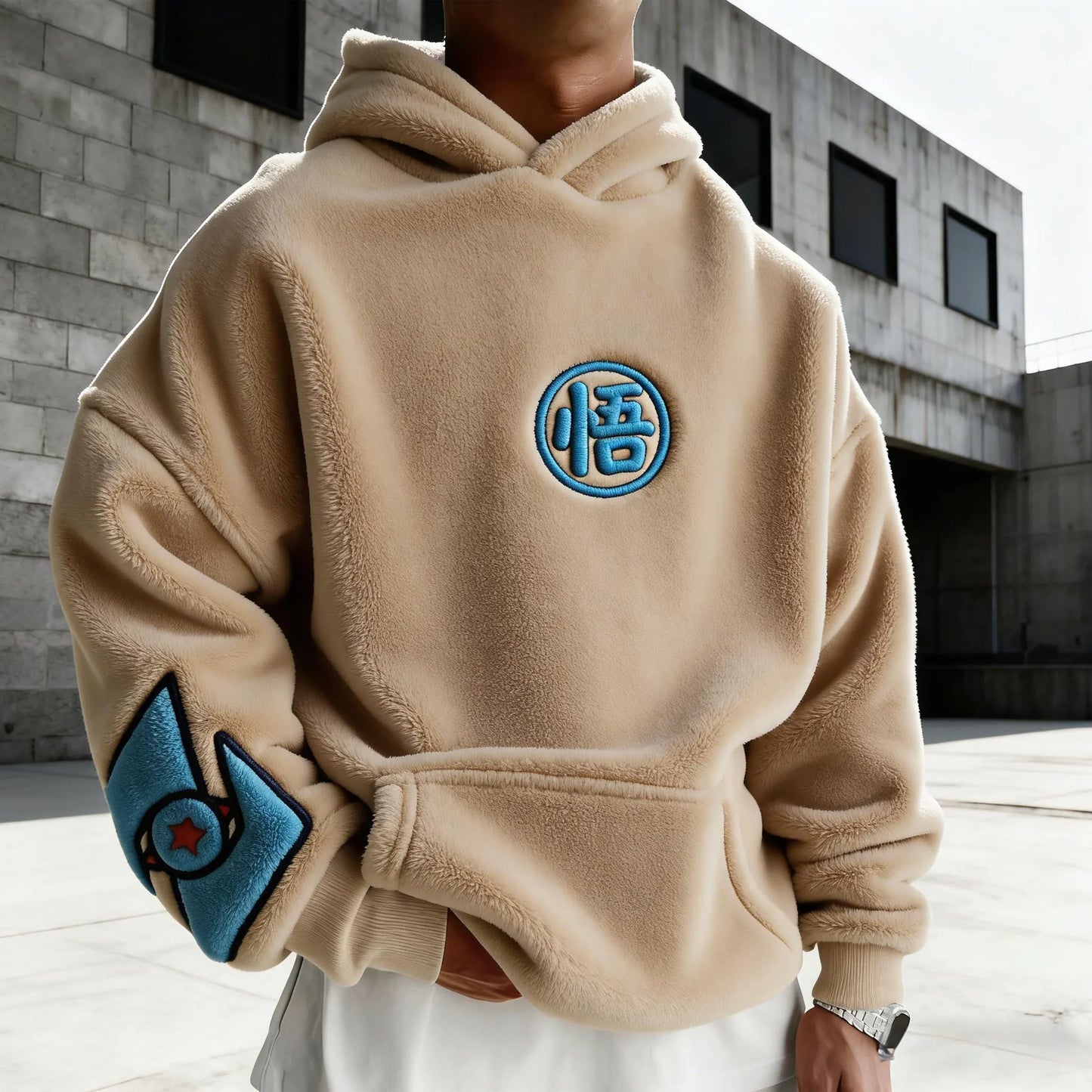 Color-blocked Plush Hoodie
