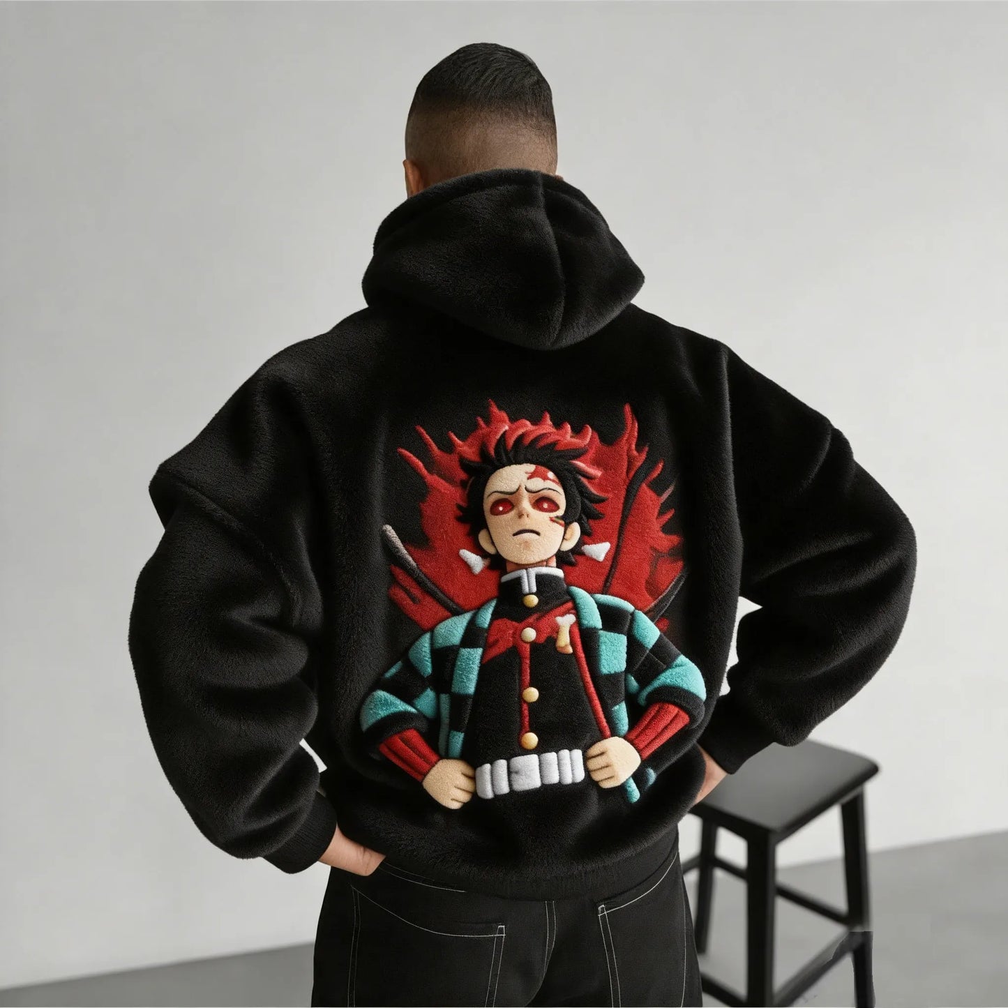 Men Color-blocked Plush Hoodie