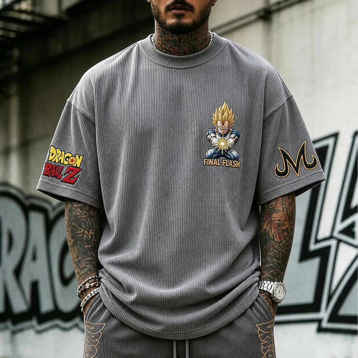 Unisex Short-Sleeve Corduroy T-Shirt With Anime Print