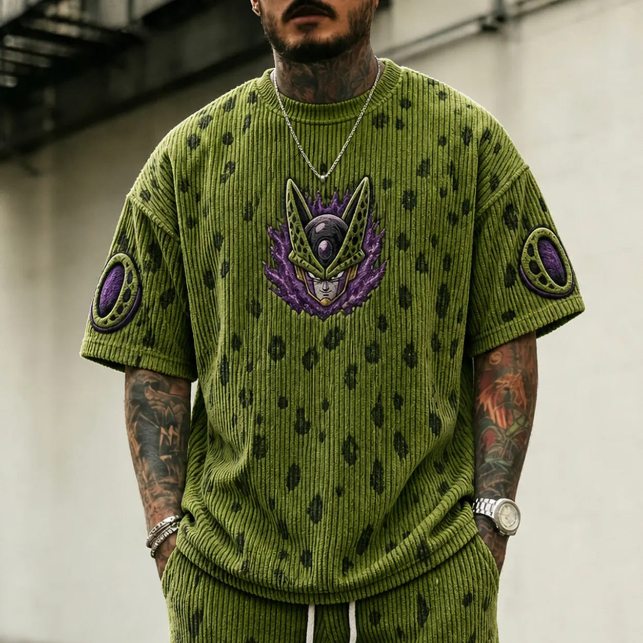 Unisex Anime-Style Retro Corduroy Oversized T-Shirt