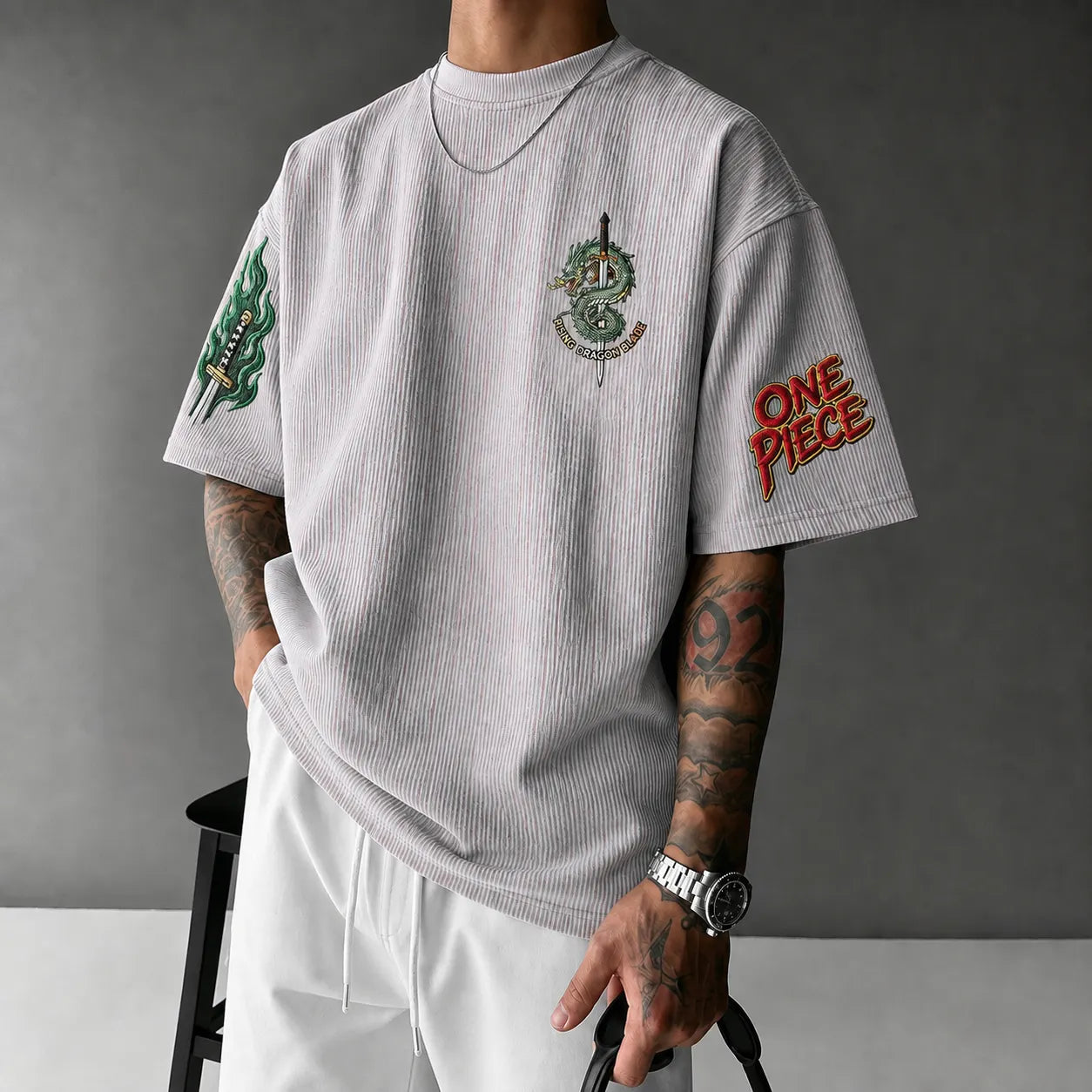 Unisex Short-Sleeve Corduroy T-Shirt With Anime Print