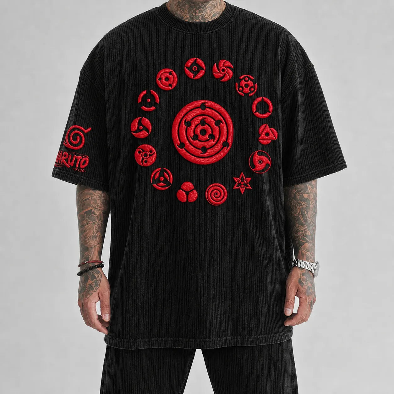 Unisex Anime-Style Retro Corduroy Oversized T-Shirt