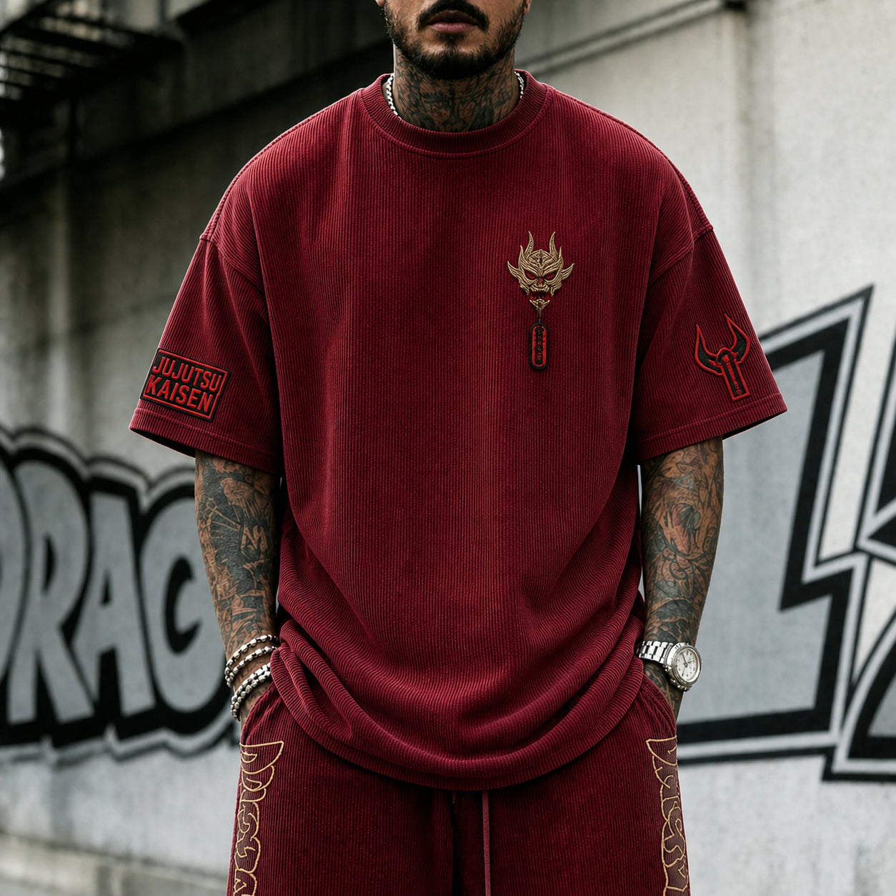 Unisex Anime Print Short-Sleeve Corduroy T-Shirt