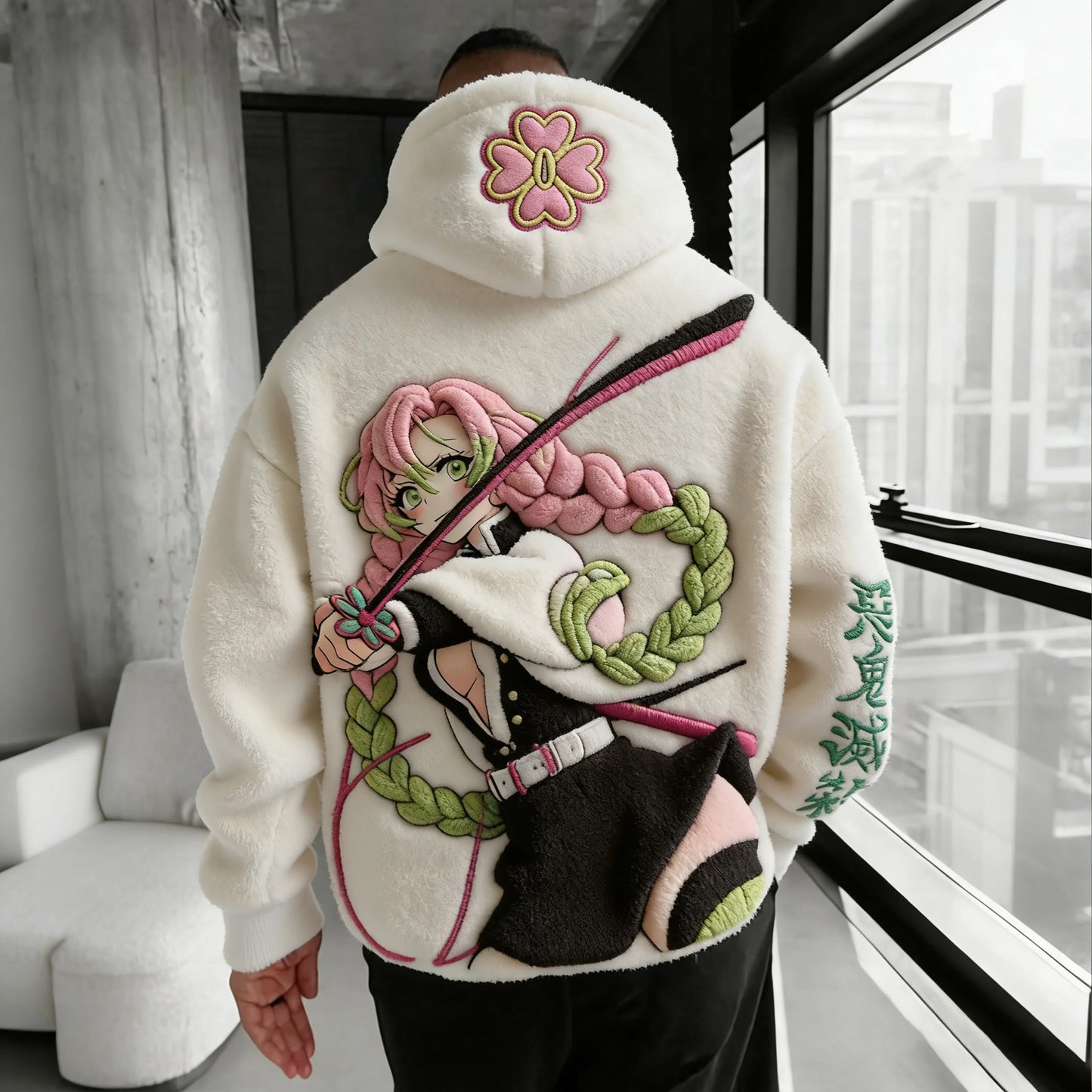 : Color-blocked Plush Hoodie