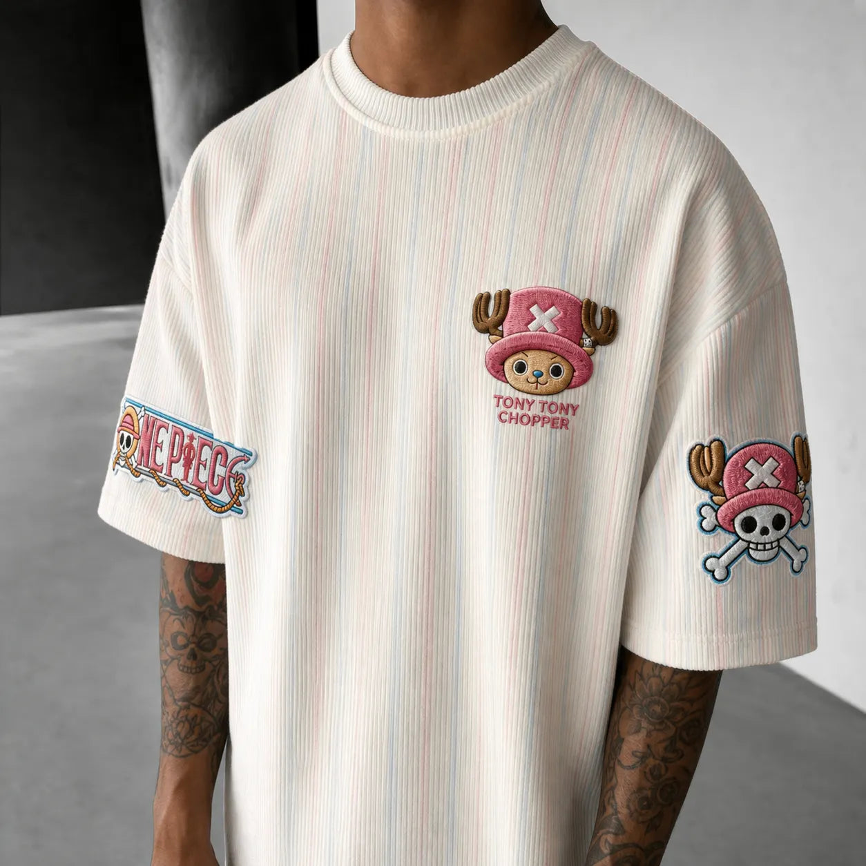 Unisex Short-Sleeve Corduroy T-Shirt With Anime Print