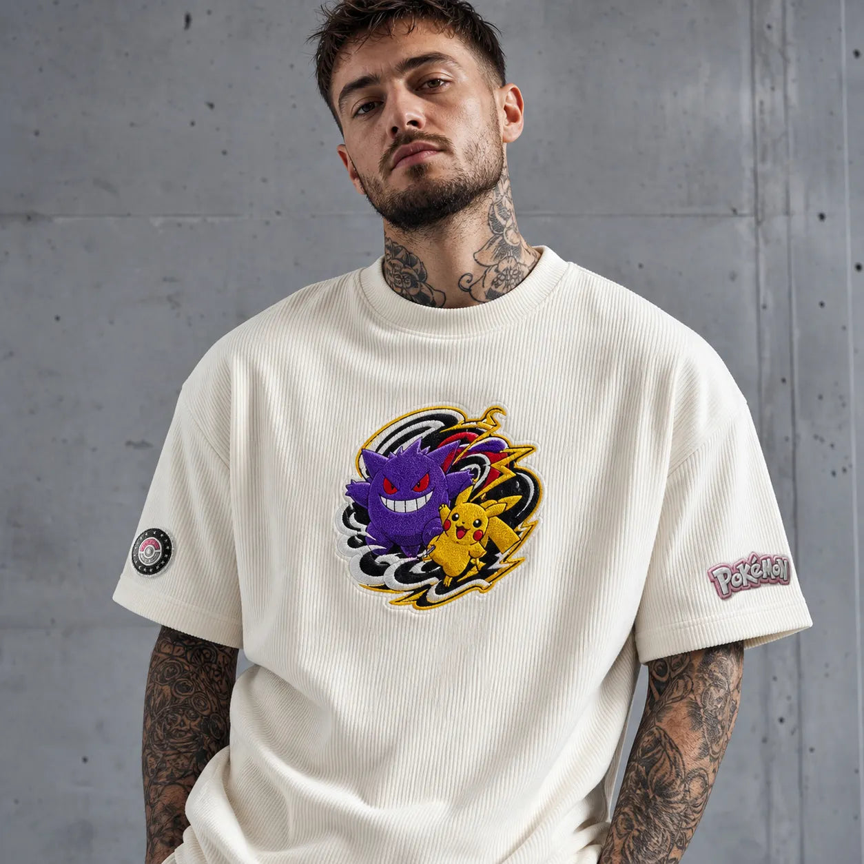 Unisex Anime-Style Retro Corduroy Oversized T-Shirt