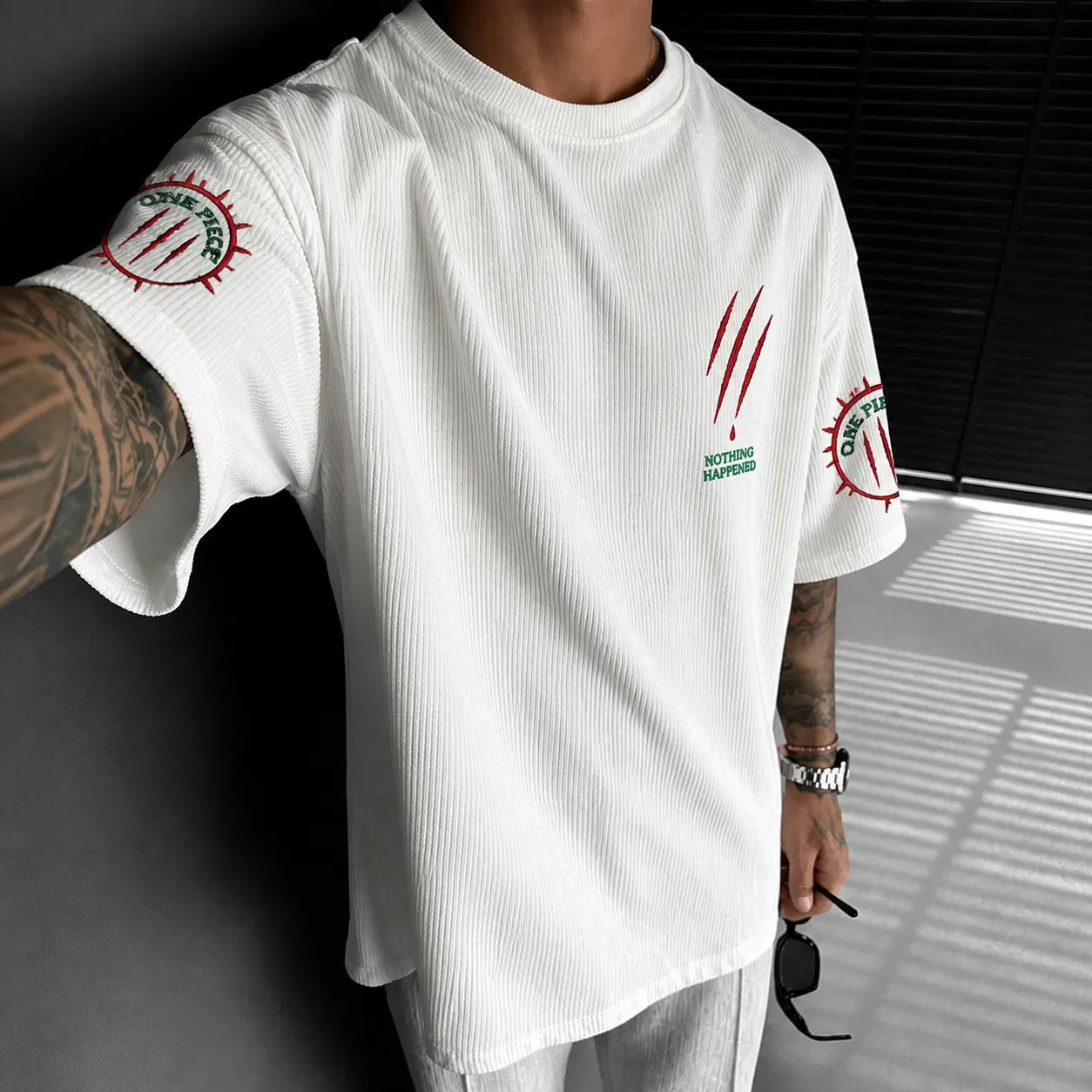 Unisex Short-Sleeve Corduroy T-Shirt With Anime Print