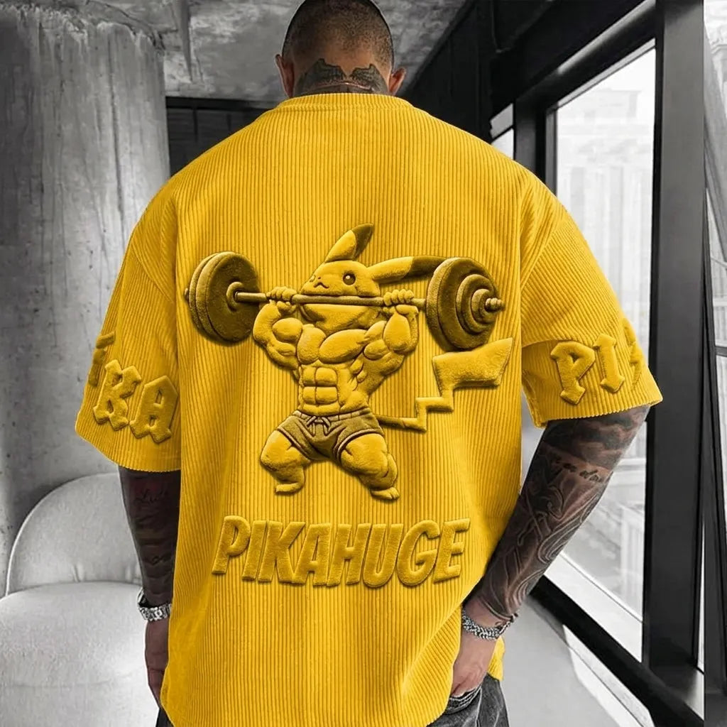 Unisex Anime-Style Retro Corduroy Oversized T-Shirt