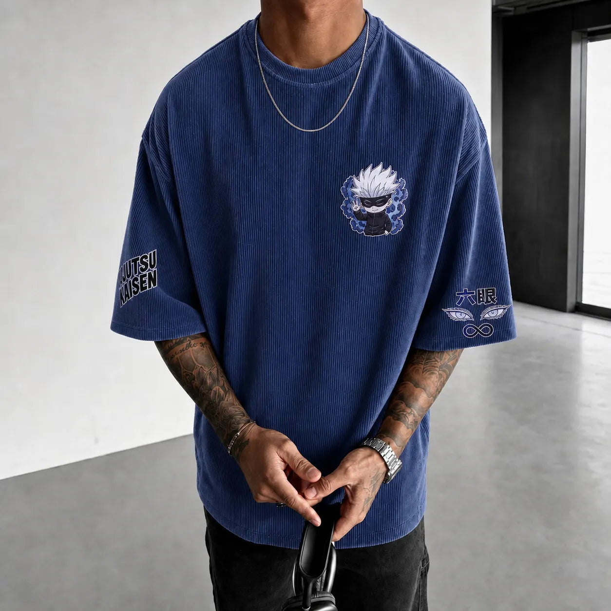 Unisex Anime Print Short-Sleeve Corduroy T-Shirt